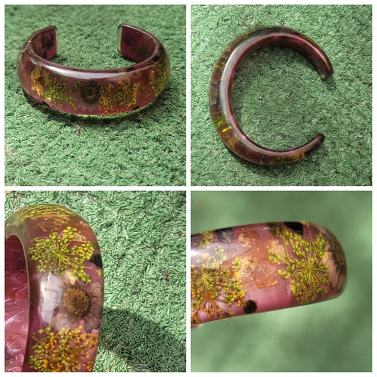 Vtg Lucite Floral Cuff Bracelet