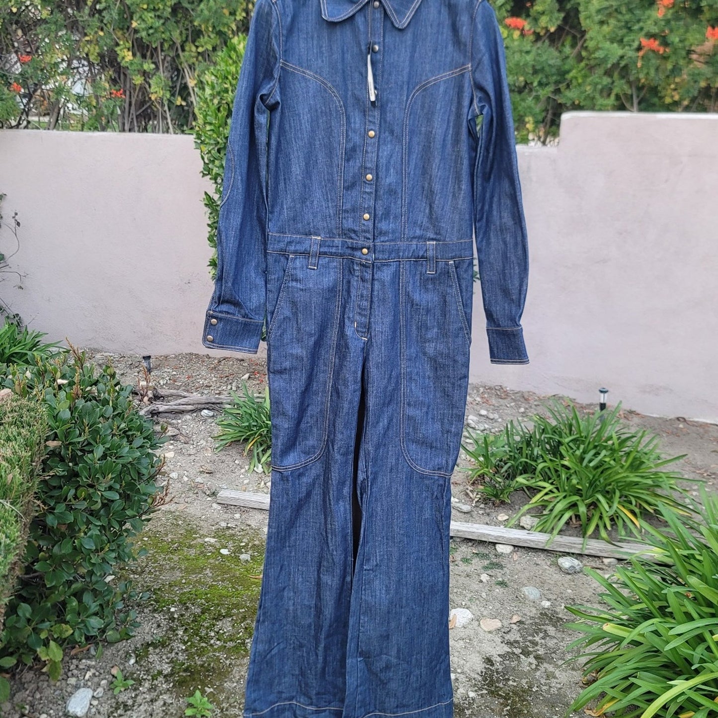 Land Of Distraction 70’s Inspired Denim Flared Utility Jumpsuit