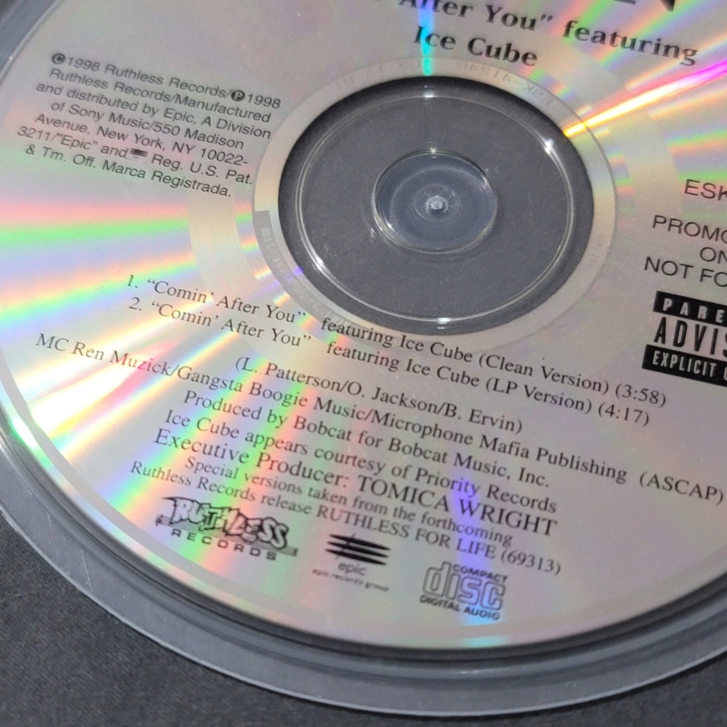 Vtg 1998 MC Ren feat Ice Cube COMIN' AFTER YOU Promo CD Single NWA