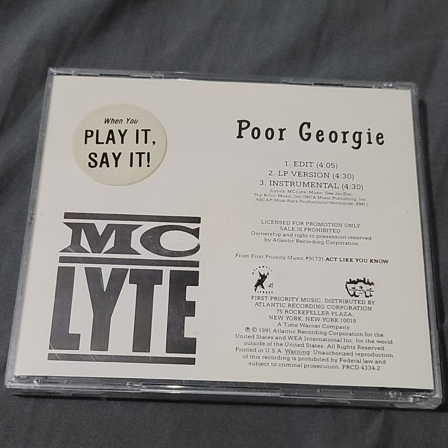 Vtg 1991 MC Lyte POOR GEORGIE Promotional CD