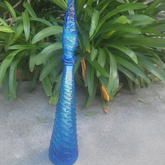 Vtg Empoli Italian MCM Blue Wave Art Glass Genie Bottle Decanter