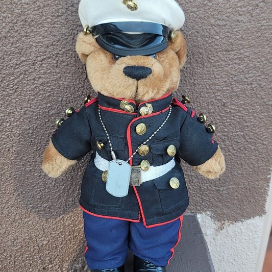 Vtg 12" Marines Corps Uniform Dress Teddy Bear Doll