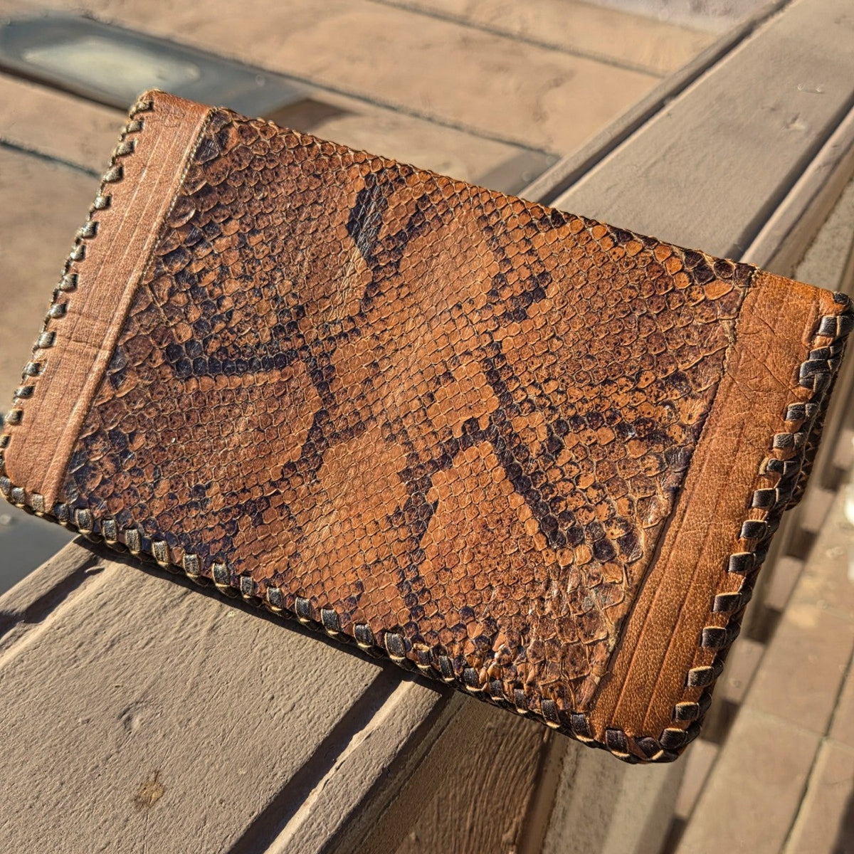 Vtg Ghanaian African Handmade Snakeskin Clutch Purse Wallet