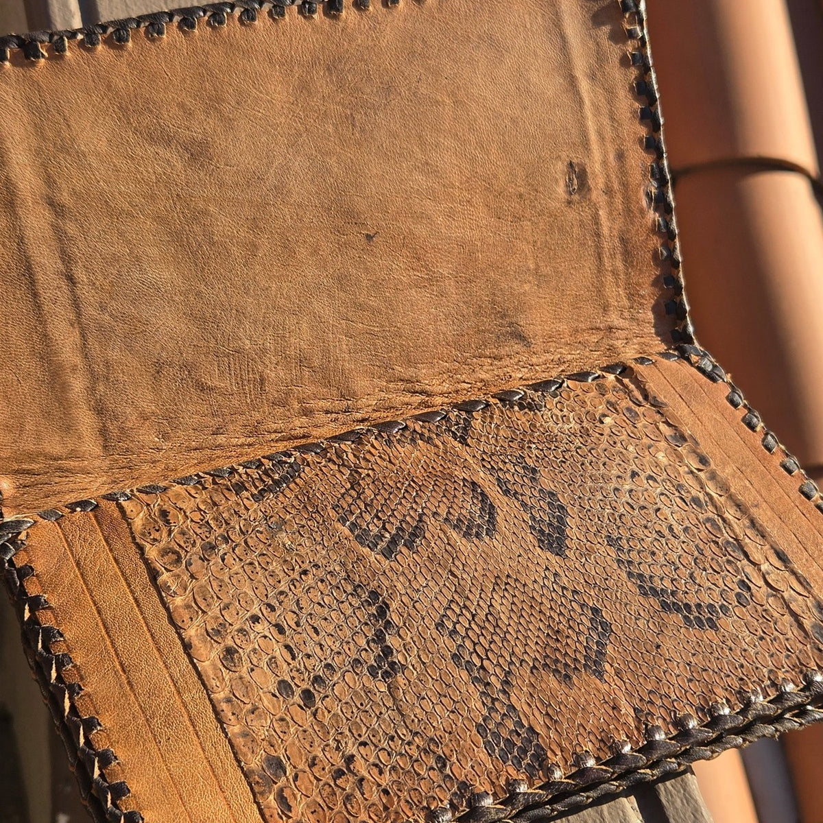 Vtg Ghanaian African Handmade Snakeskin Clutch Purse Wallet