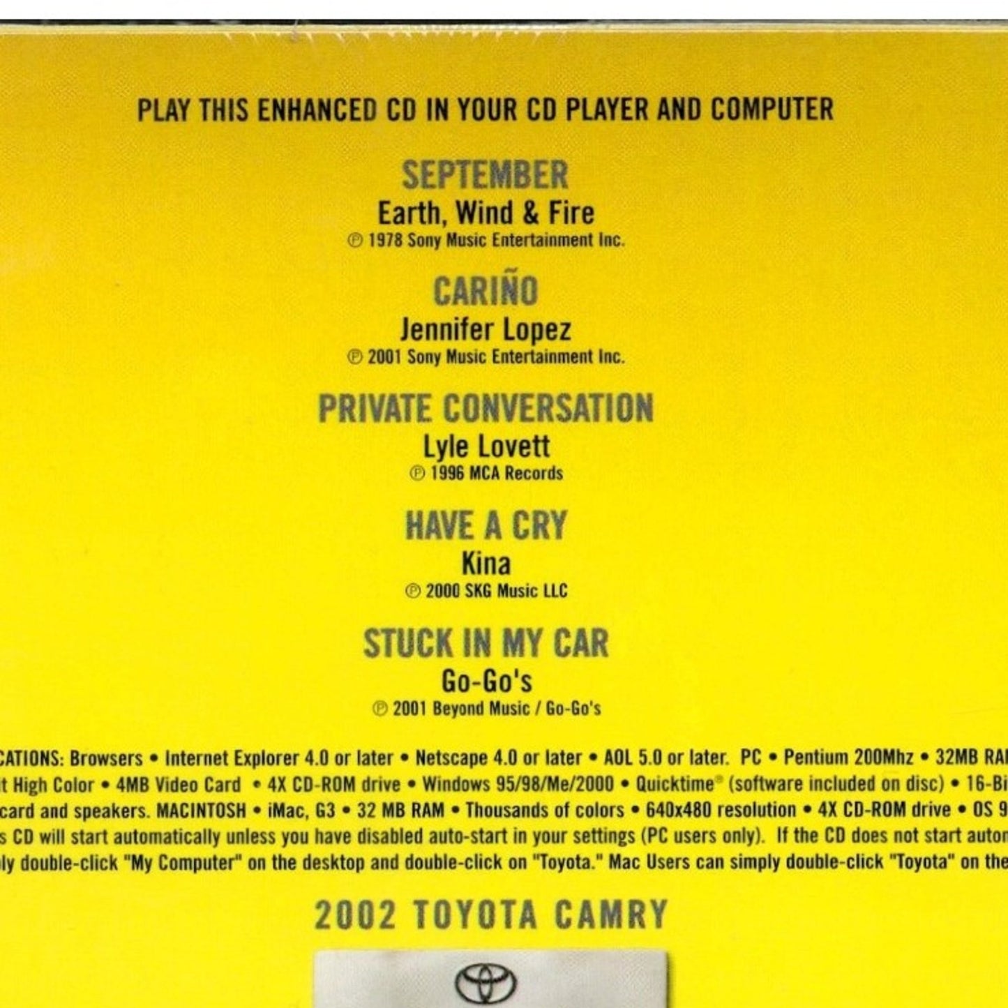 Vtg 2002 Toyota Camry MAKING TRACKS Enhanced CD