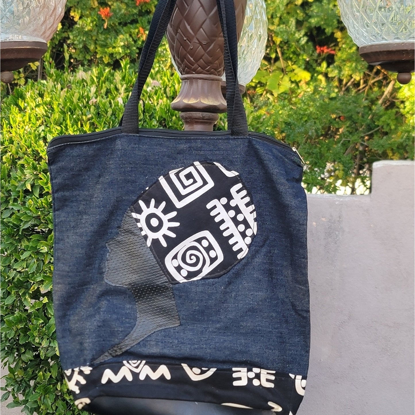 Ghanaian West African Custom Denim Tote Bag