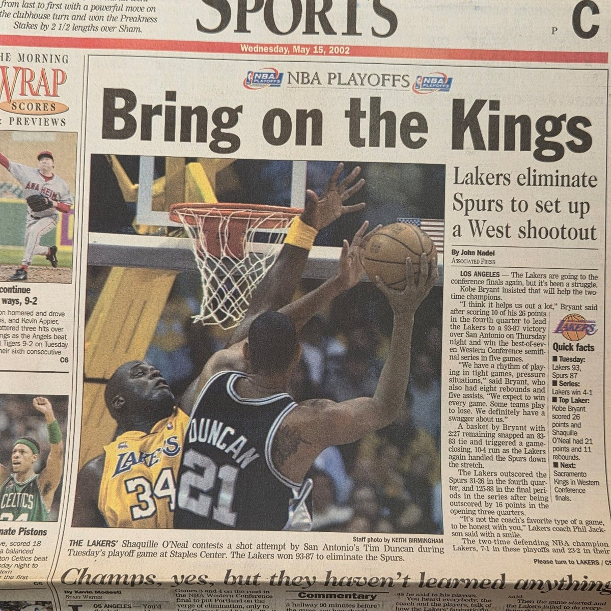 Vtg 2002 Los Angeles Lakers San Antonio Spurs San Gabriel Valley Newspaper