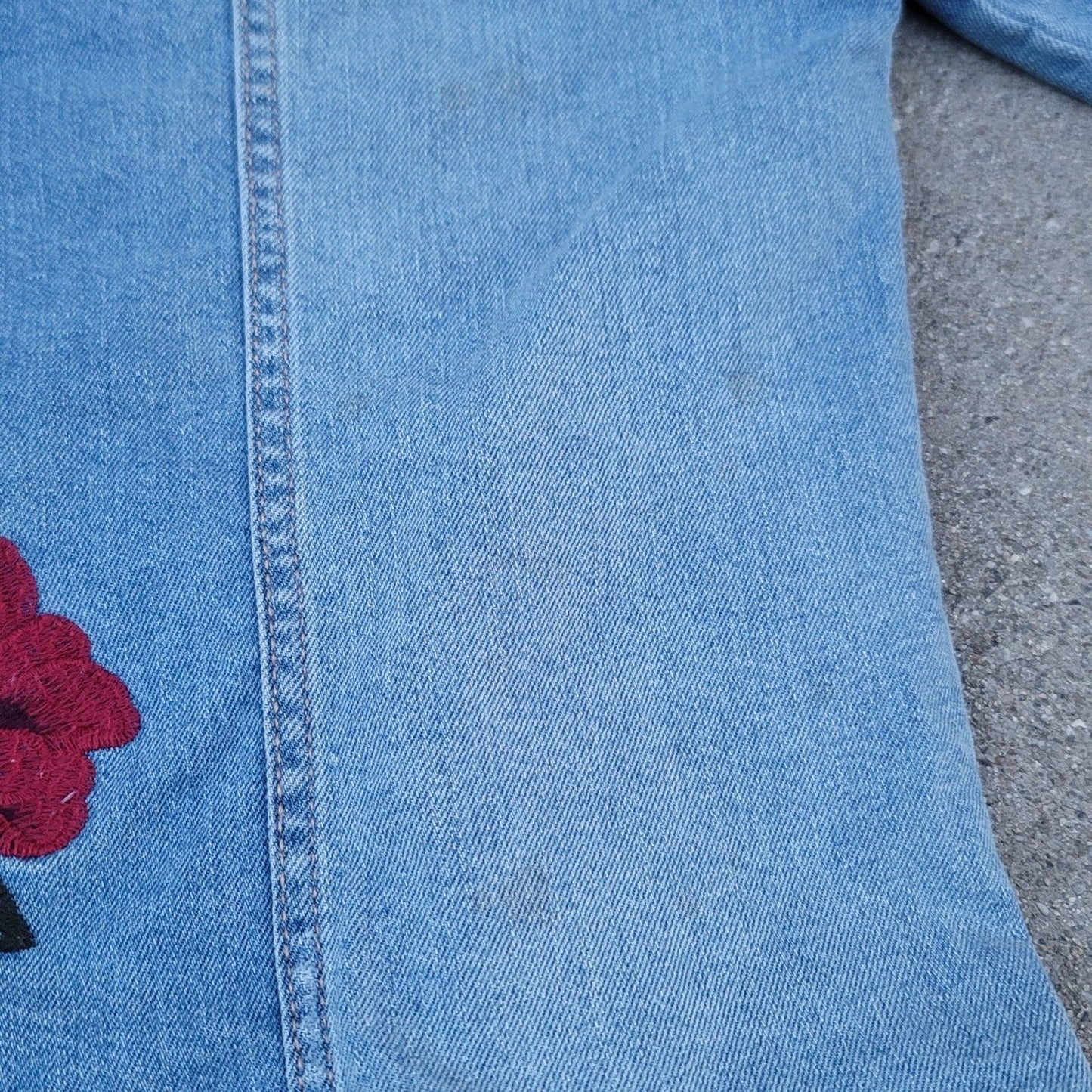 Arizona Jean Co Distressed Embroidered Roses Jean Denim Jacket