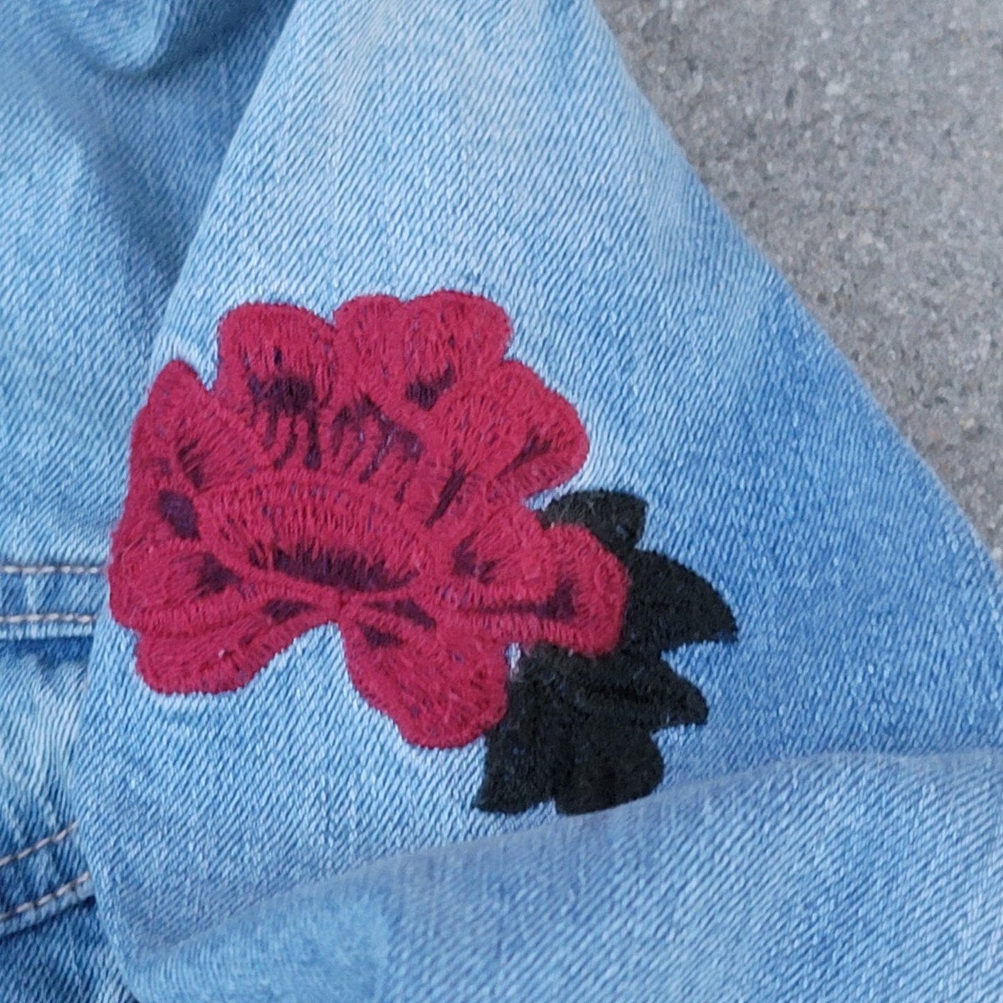 Arizona Jean Co Distressed Embroidered Roses Jean Denim Jacket