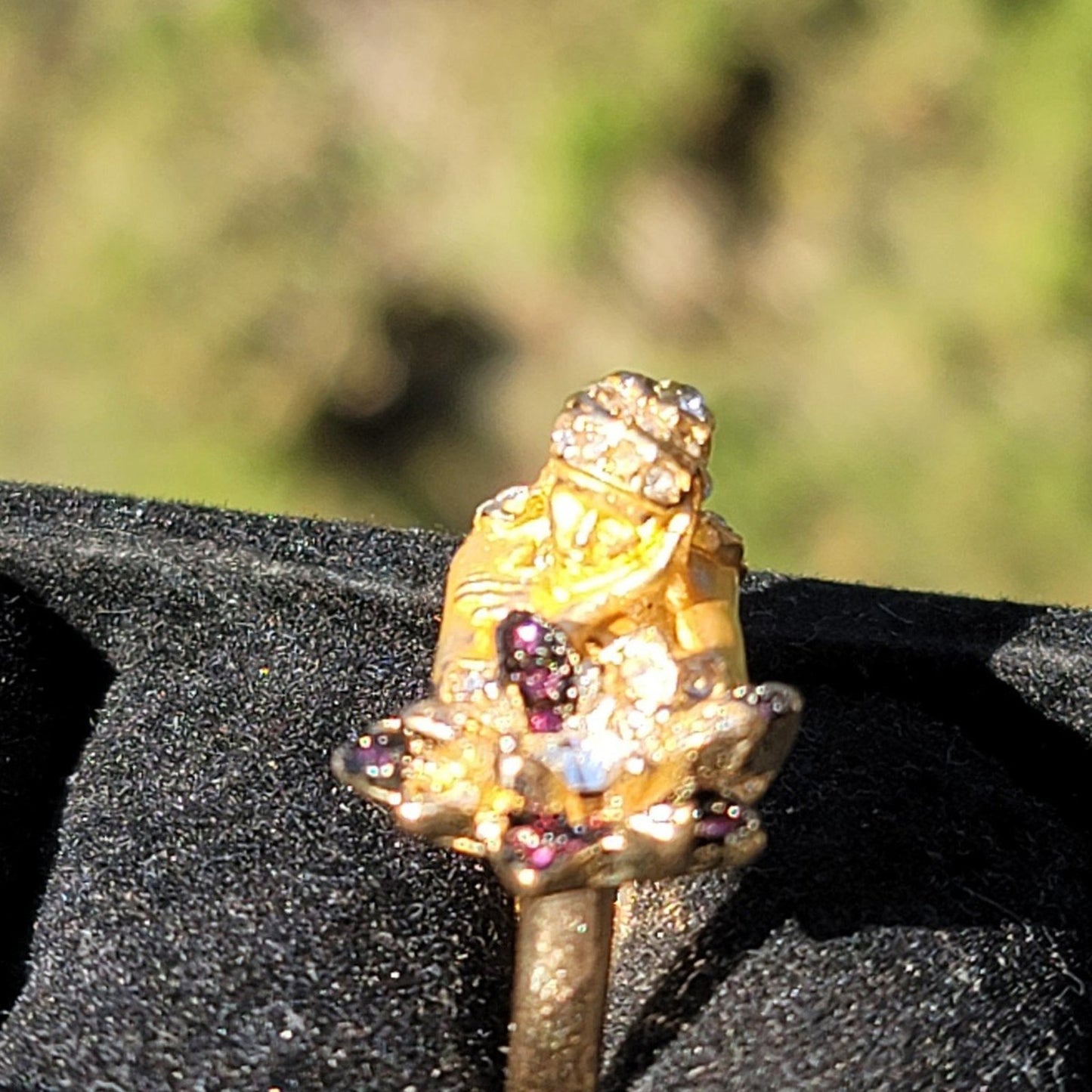 Gold Tone Girl Flower Rhinestone Ring
