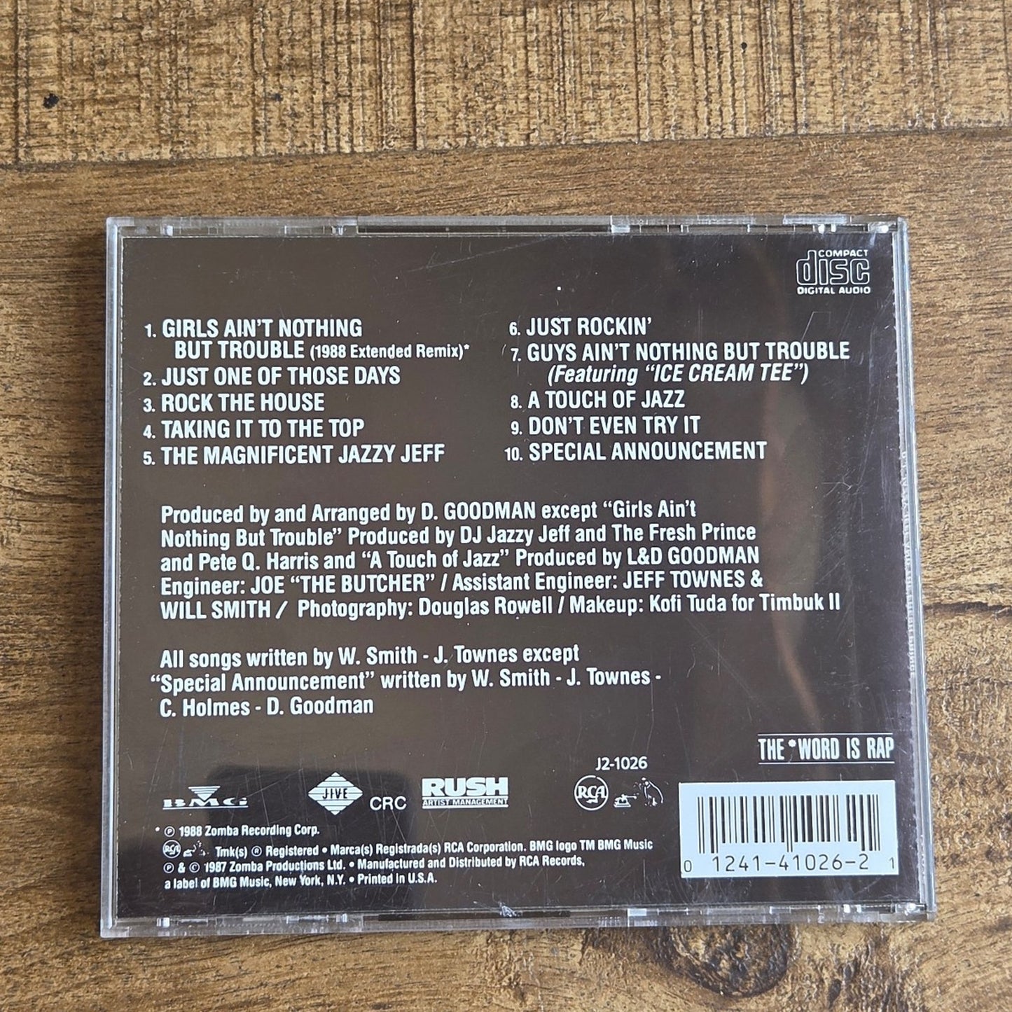 Vtg 1988 D.J. Jazzy Jeff and the Fresh Prince ROCK THE HOUSE CD RAP HIP HOP