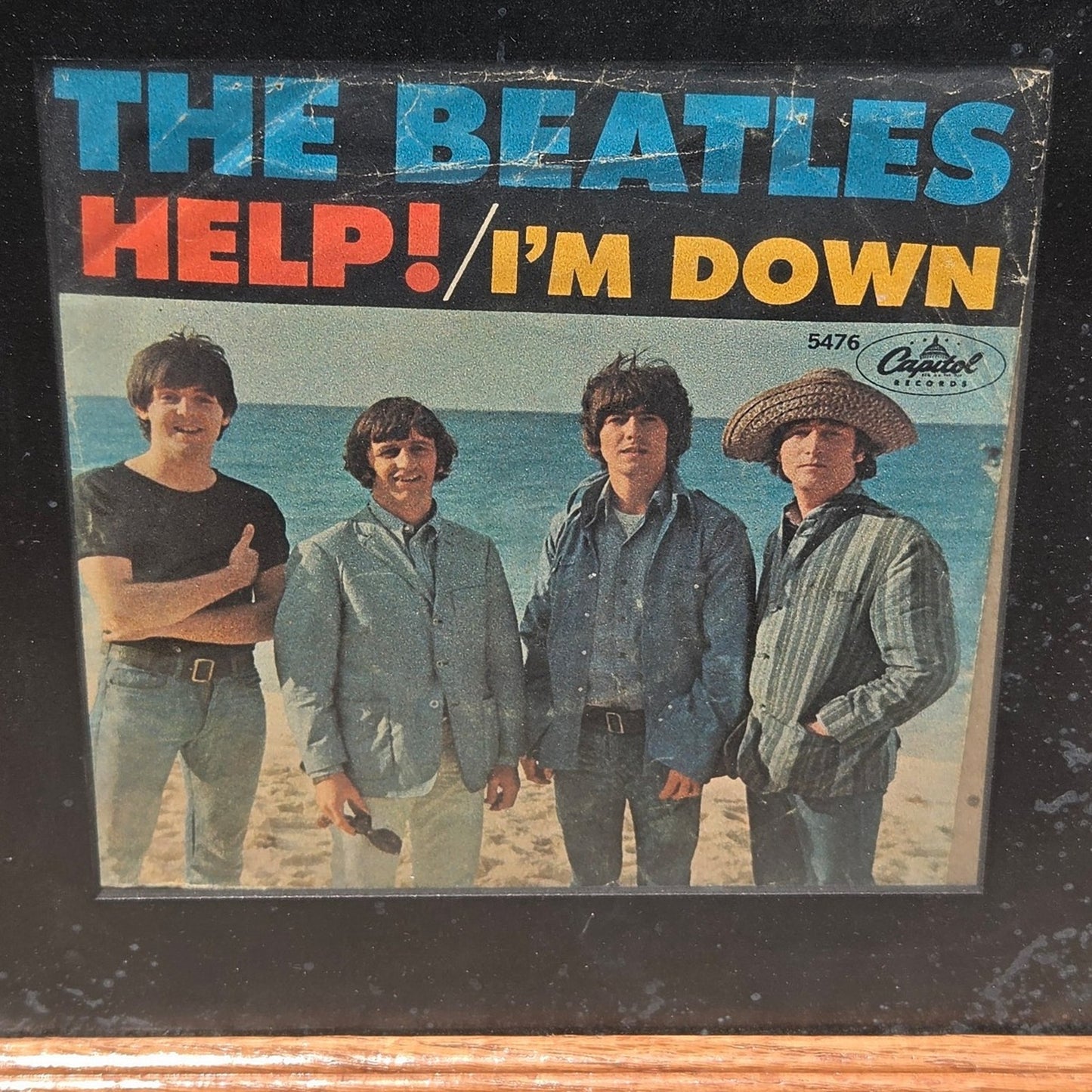 Vtg THE BEATLES Framed 45 Vinyl Records