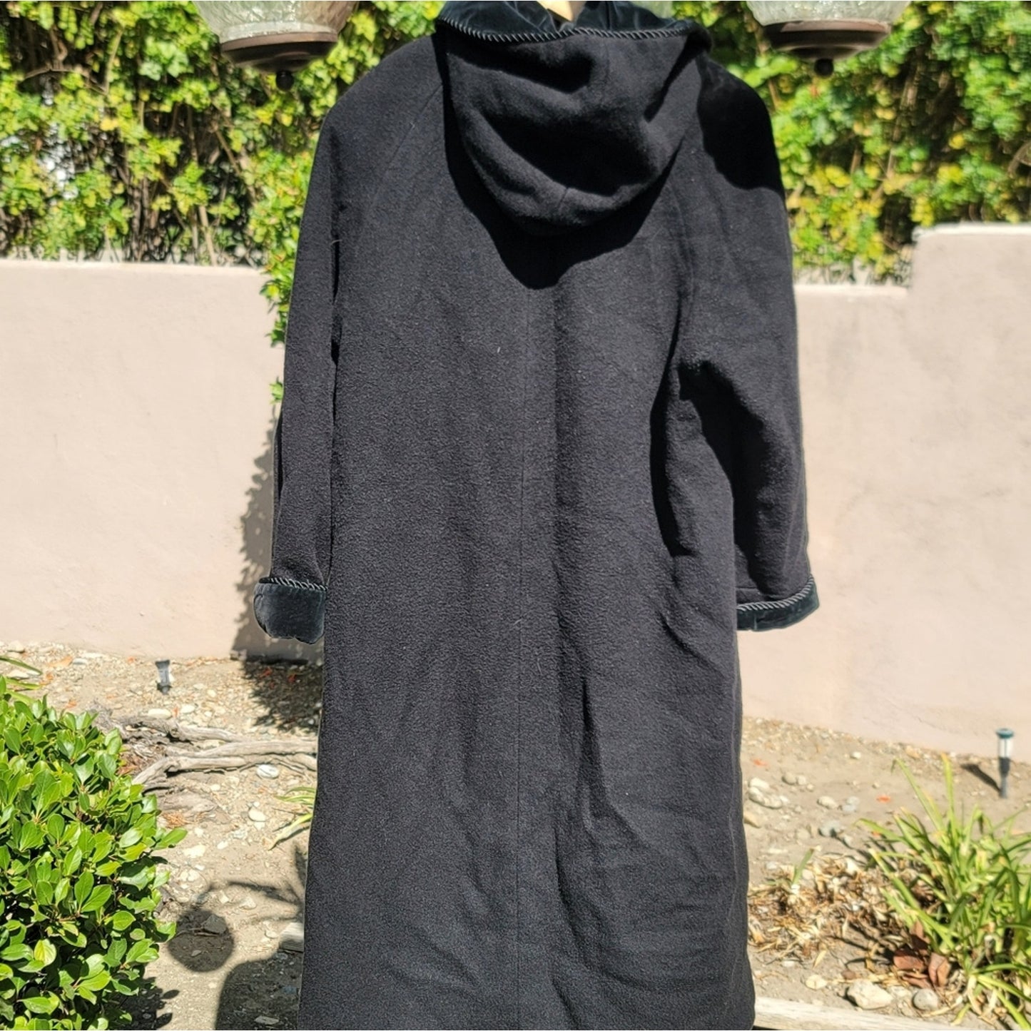 Vtg Albert Nipon Wool Hooded Trench Coat Velvet Collar Cuffs