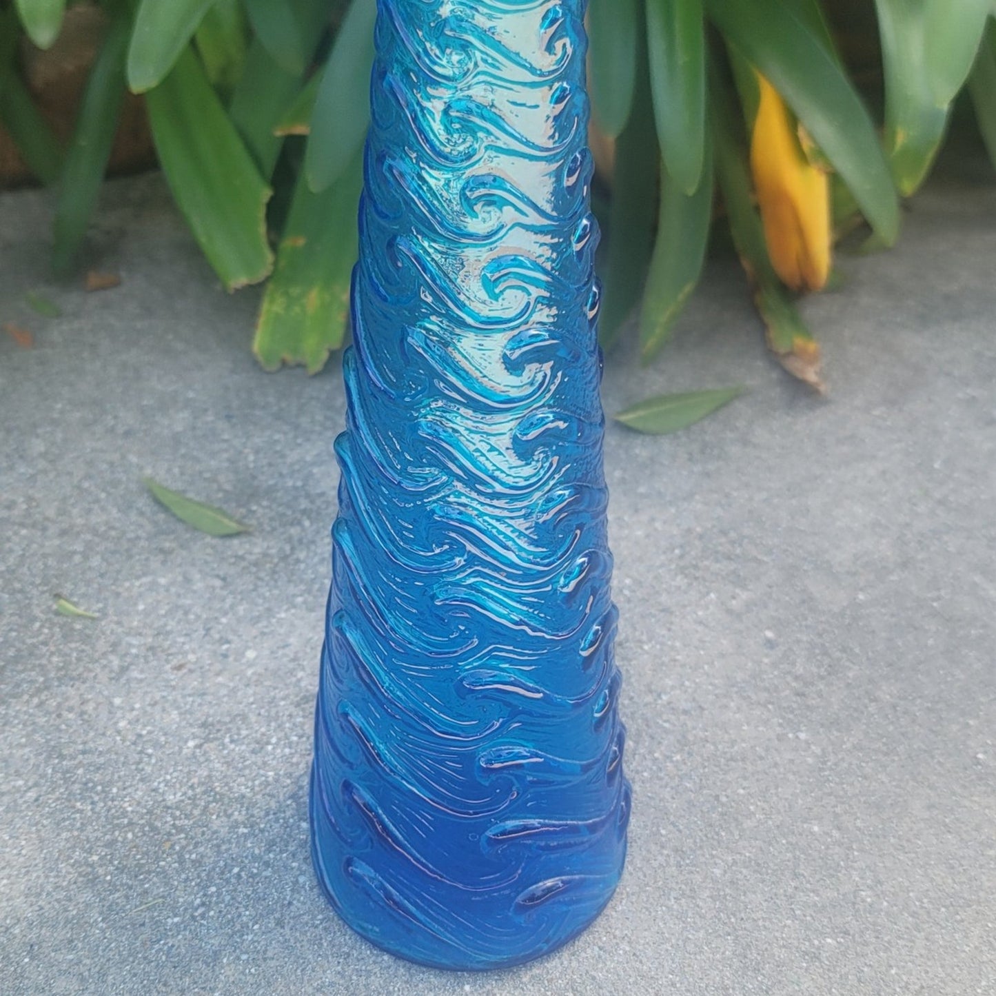 Vtg Empoli Italian MCM Blue Wave Art Glass Genie Bottle Decanter
