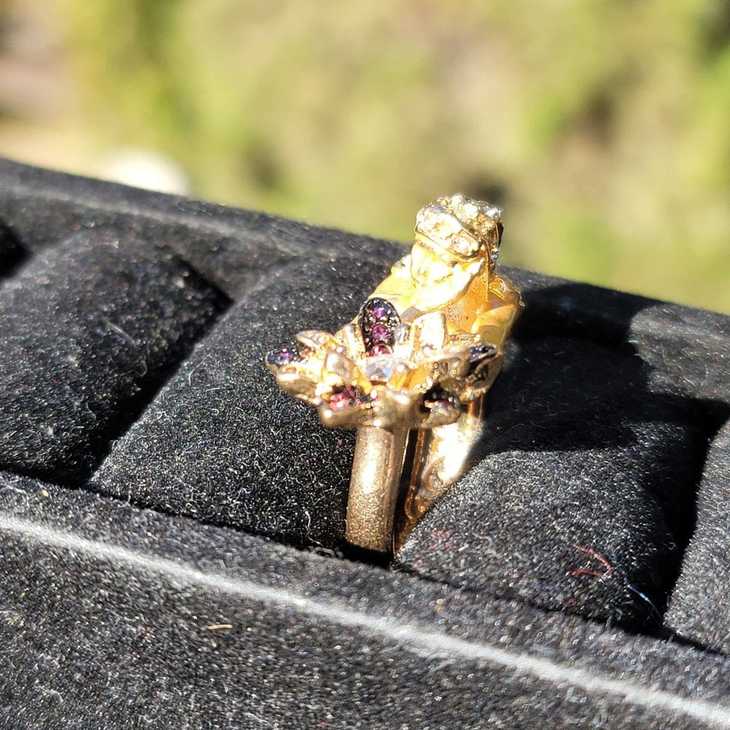 Gold Tone Girl Flower Rhinestone Ring