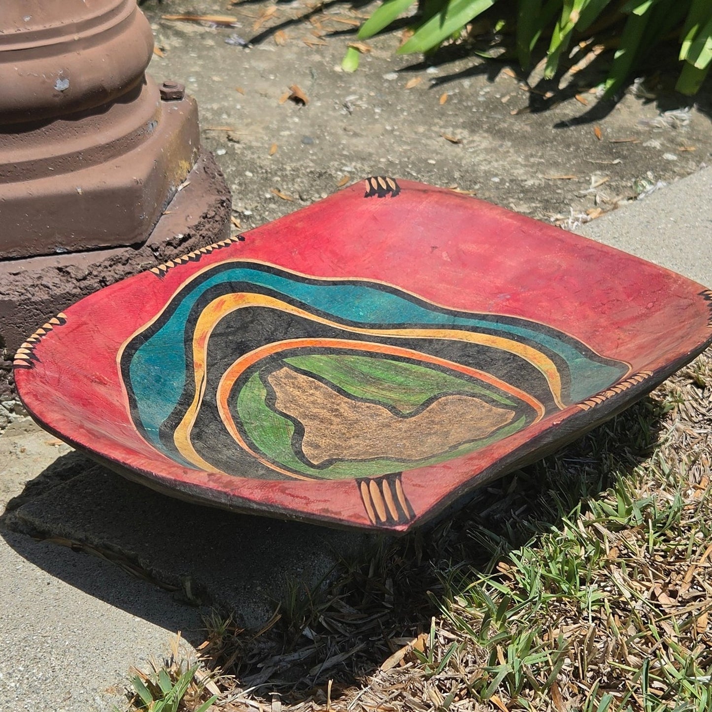 Vtg African Hand-Carved Handpainted Custom Wooden Bowl