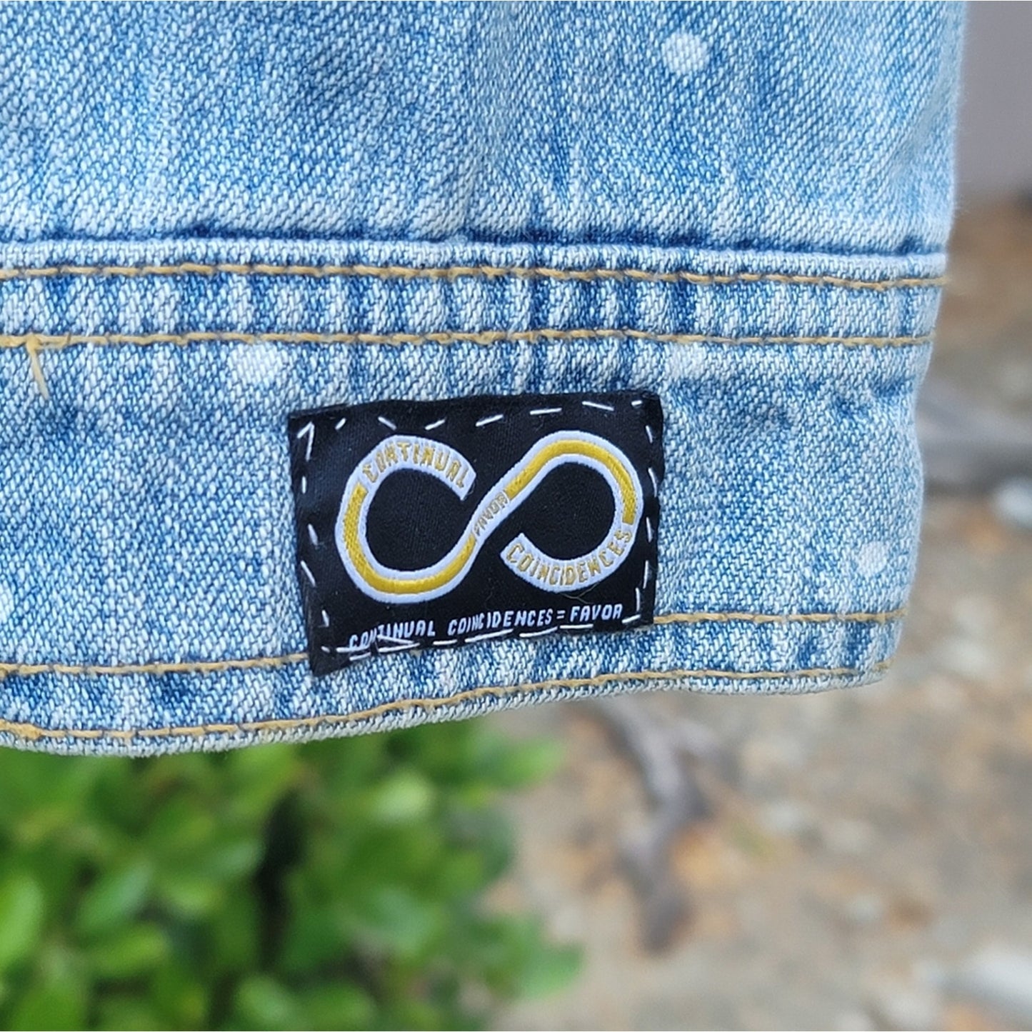 Continual Coincidences Brand Upcycled Vtg Denim Jean Jacket w/Brooch Accents