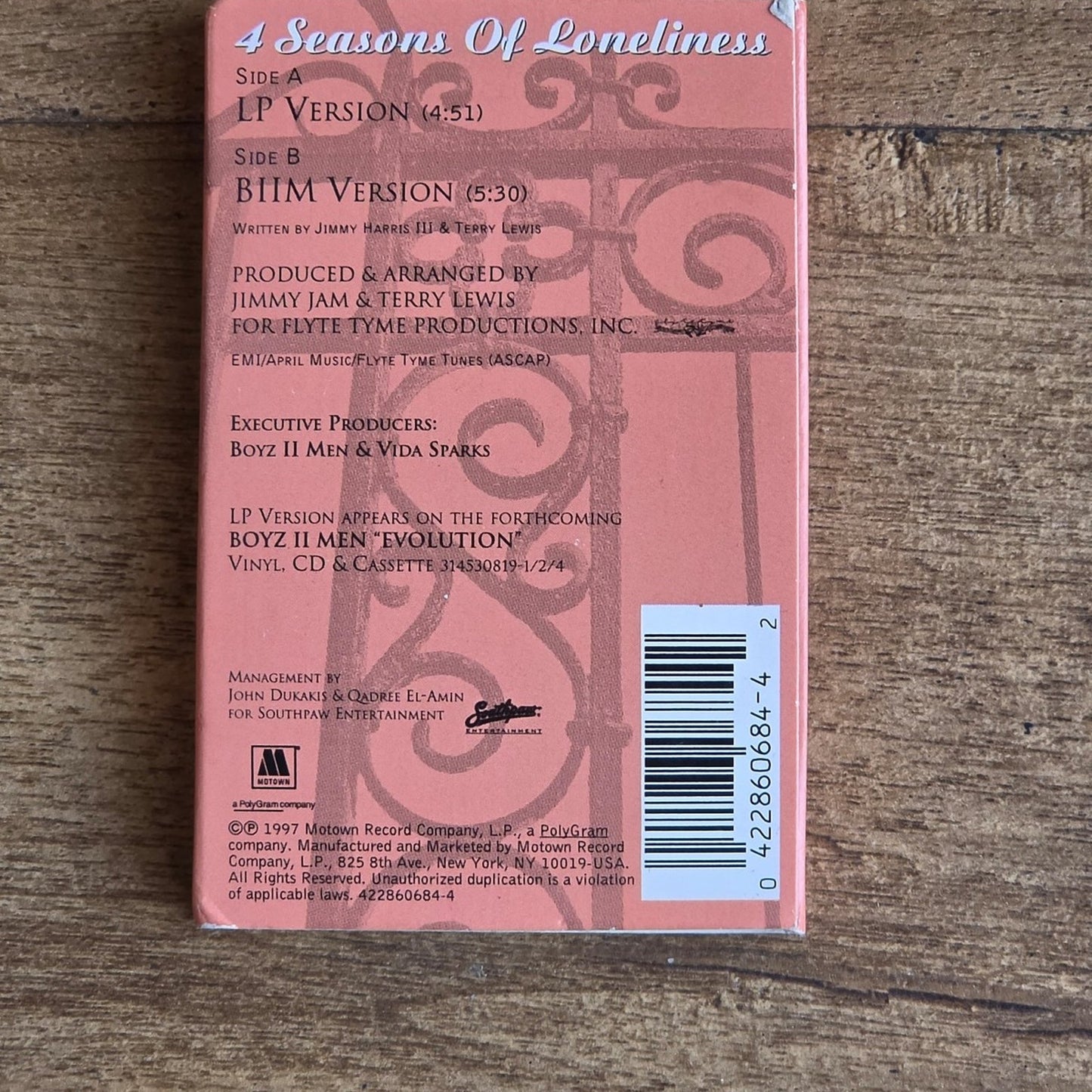 Vtg 1997 Boyz II Men 4 Seasons of Loneliness Cassette Tape Single