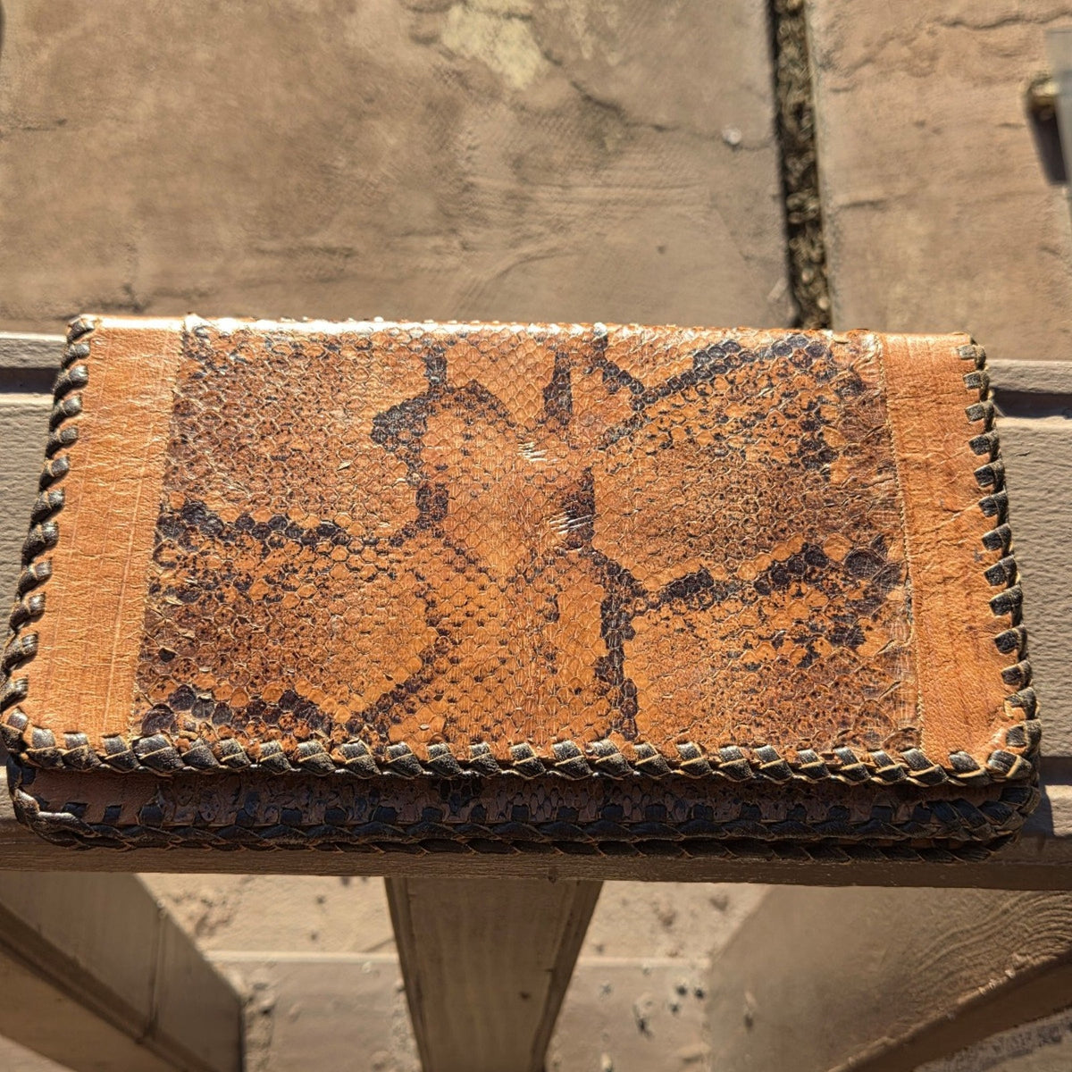 Vtg Ghanaian African Handmade Snakeskin Clutch Purse Wallet