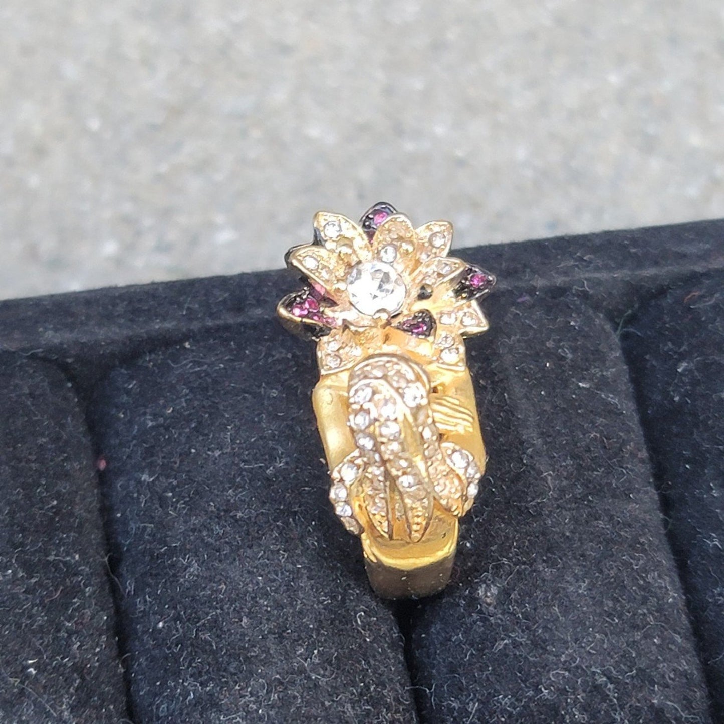 Gold Tone Girl Flower Rhinestone Ring