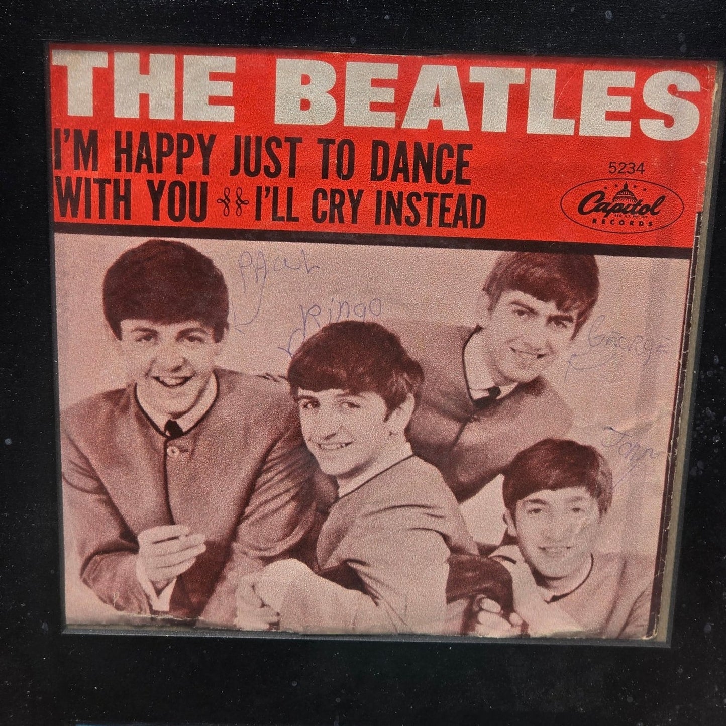 Vtg THE BEATLES Framed 45 Vinyl Records