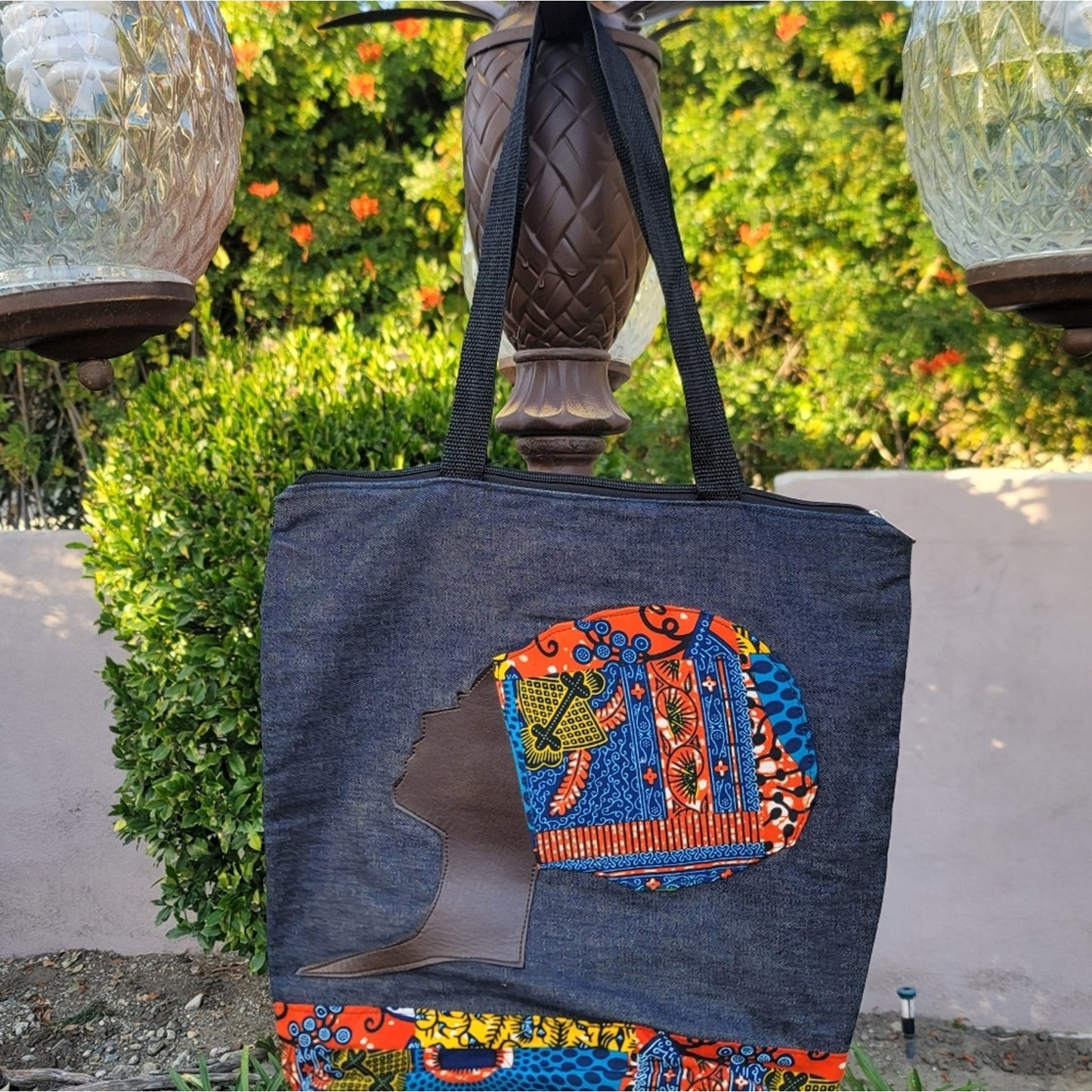 Ghanaian West African Custom Denim Tote Bag