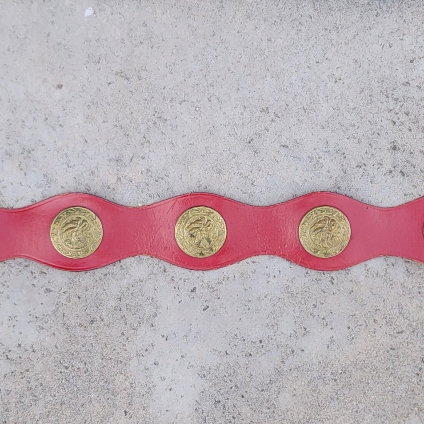Vtg Handmade Leather Belt with Brass Victorian Lady Accents