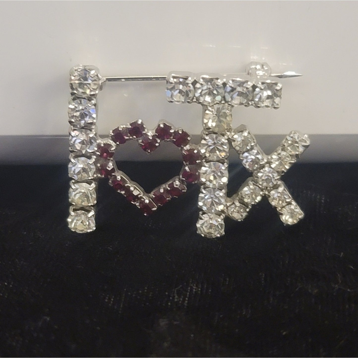Vtg I Love Texas Rhinestone Brooch Pin