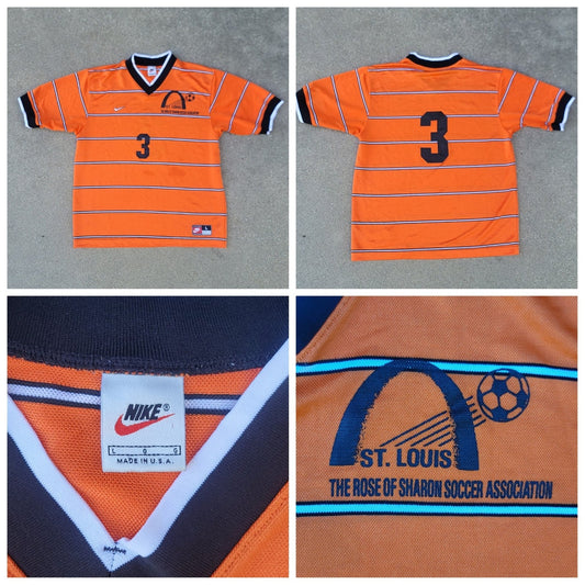 Vtg 90s Nike Orange Striped Soccer Jersey