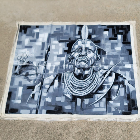 West African Ghanaian Handmade Chief Warrior Large Canvas Oil Painting