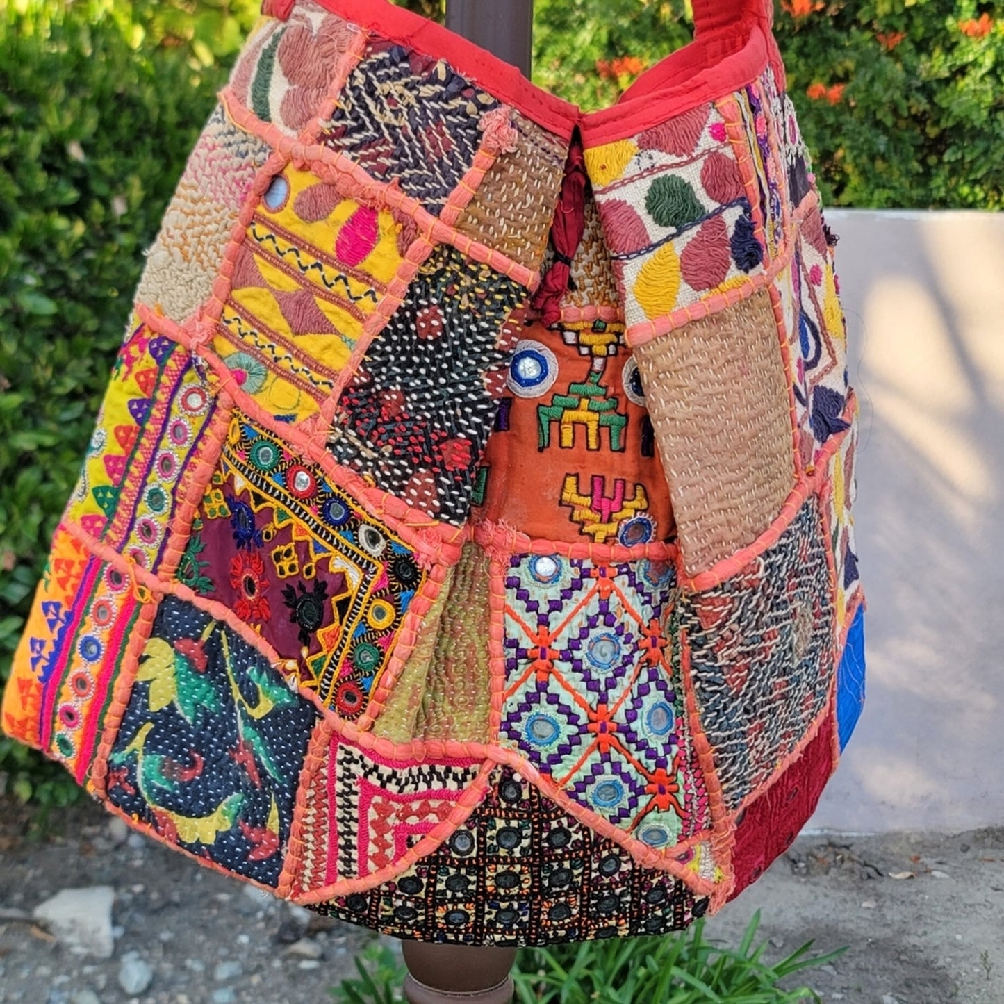 Vtg Handmade Bohemian Patchwork Mirror Work Tassel Embroidered Tote Bag