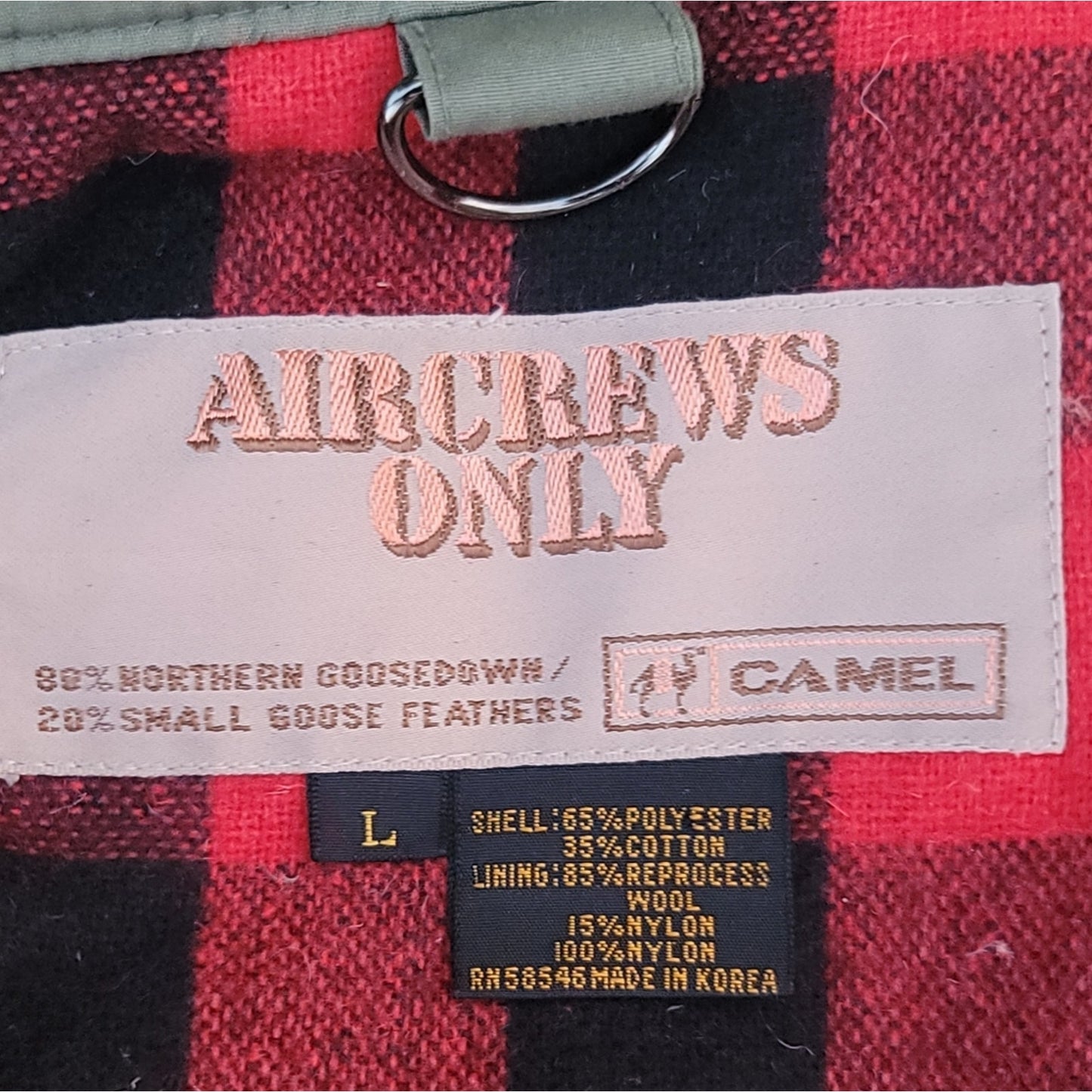 Vtg Camel Aircrews Only Goose down Feathers Aviator Bomber Jacket