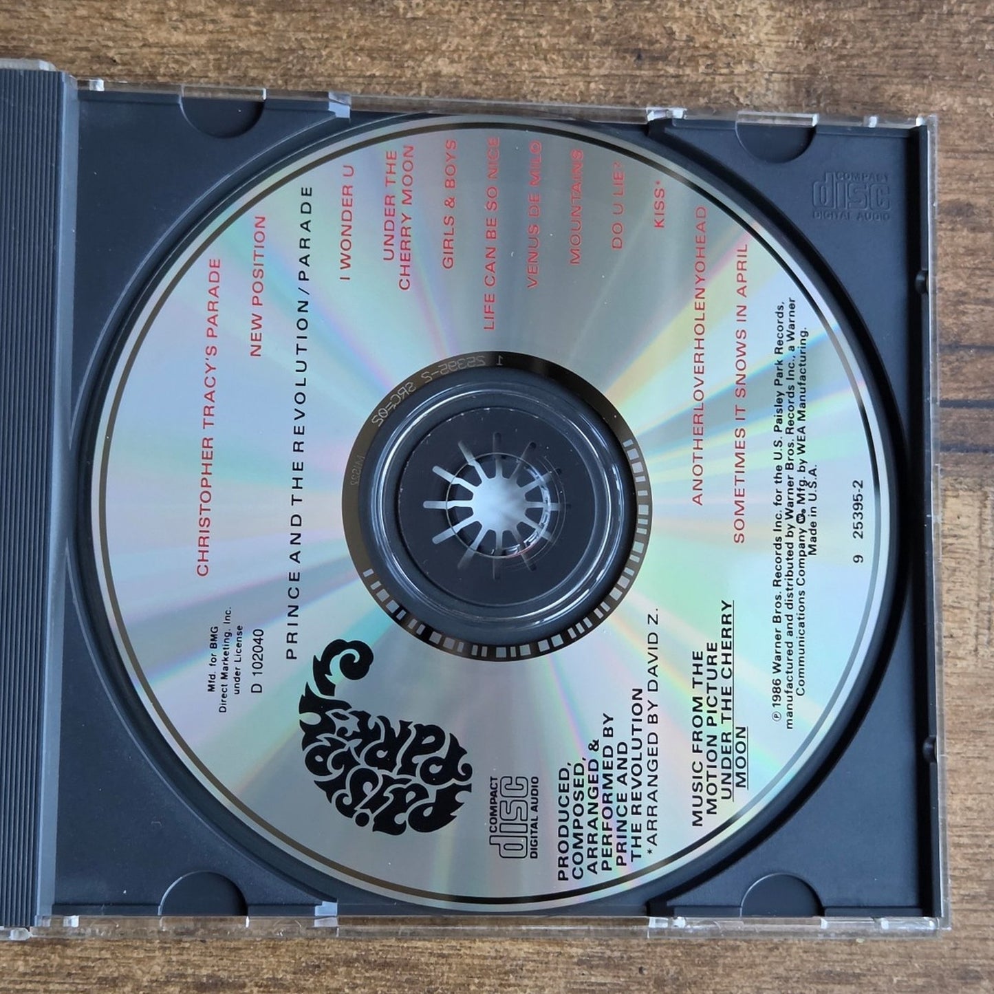 Vtg 1986 Prince and the Revolution Parade Music From Under the Cherry Moon CD