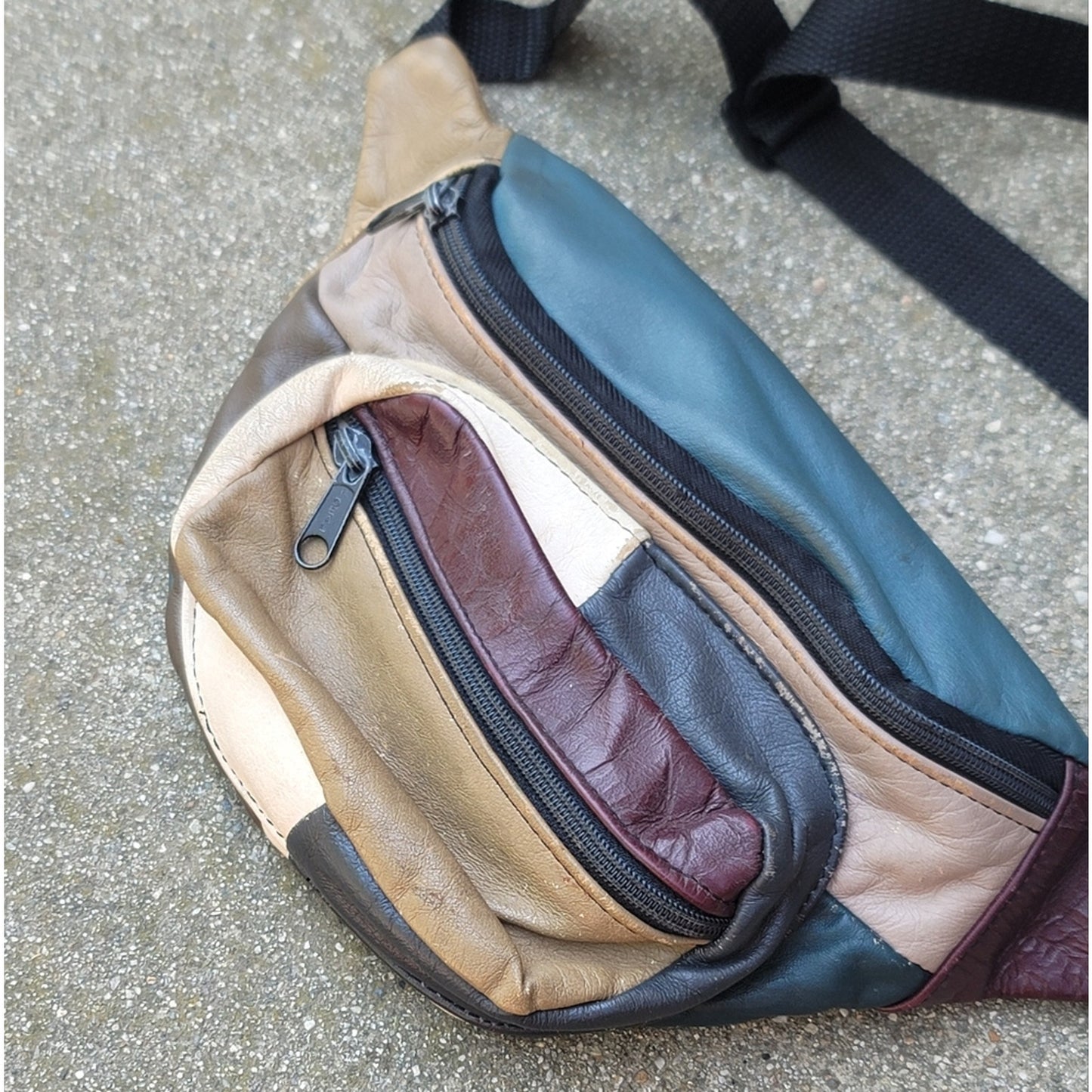Vtg Leather Patchwork Fanny Pack Bag