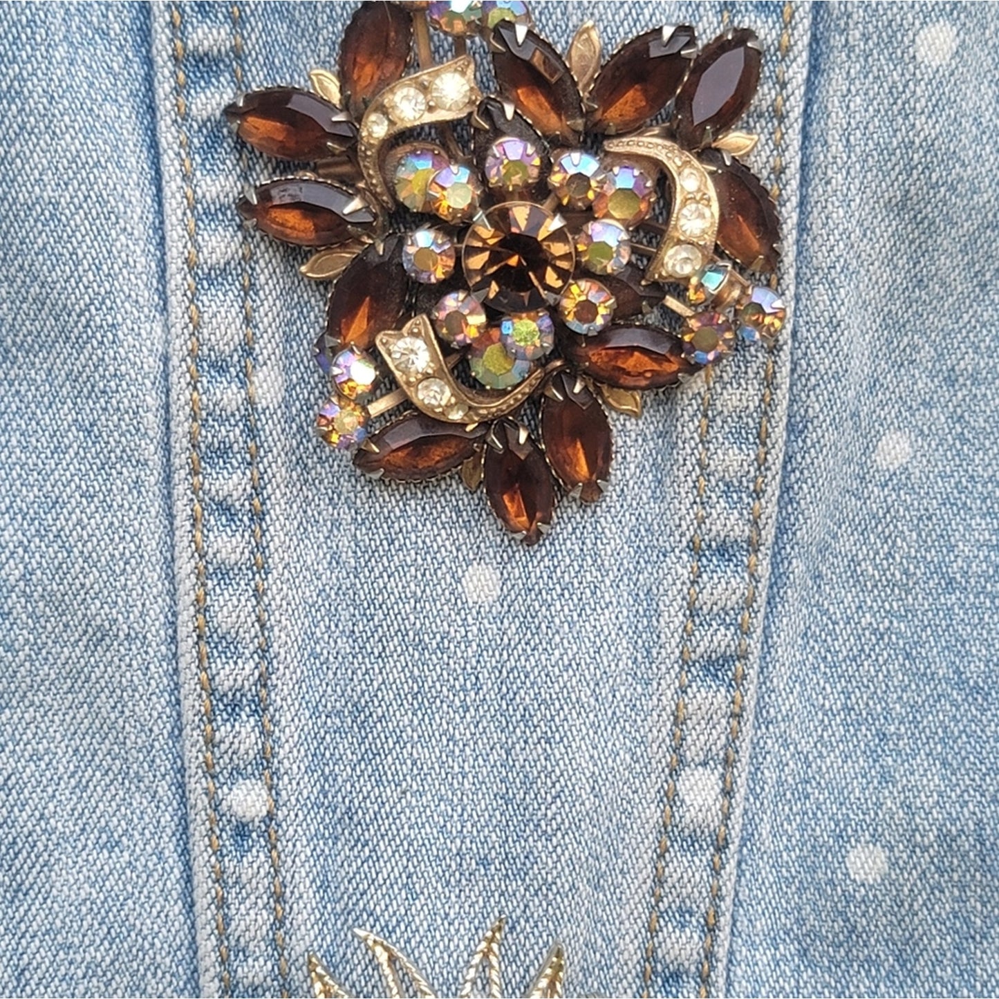 Continual Coincidences Brand Upcycled Vtg Denim Jean Jacket w/Brooch Accents