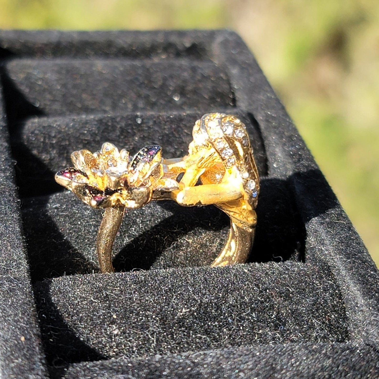 Gold Tone Girl Flower Rhinestone Ring