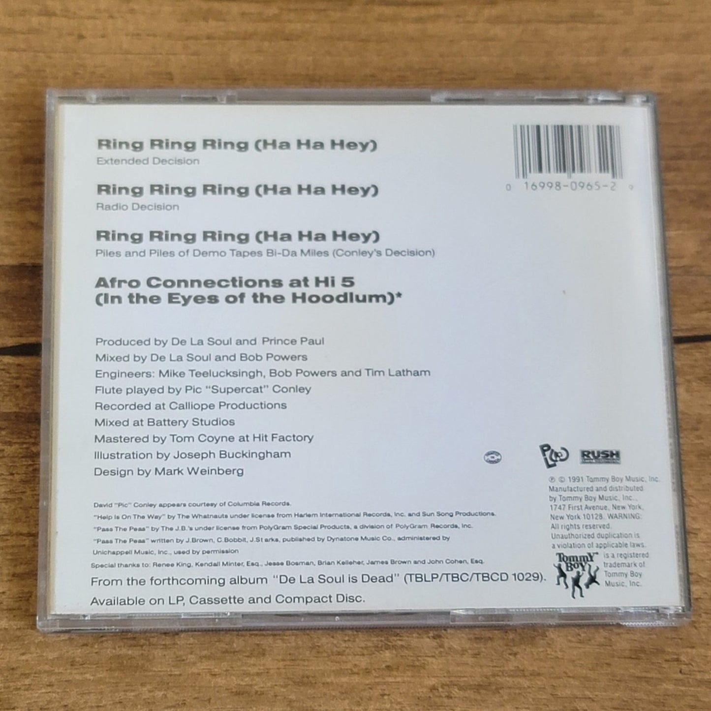 Vtg 1991 De La Soul RING RING RING (HA HA HEY) CD Single