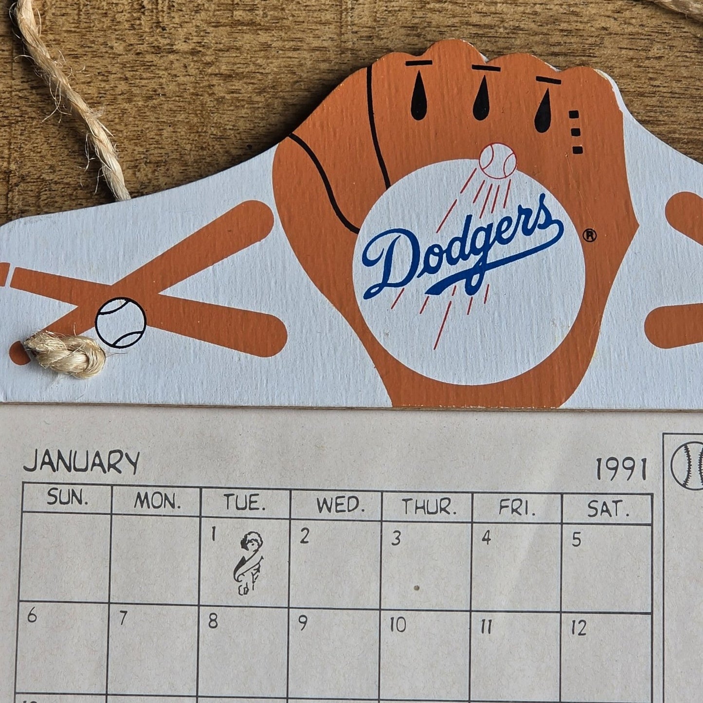 Vtg 1991 Los Angeles Dodgers Hanging Calendar