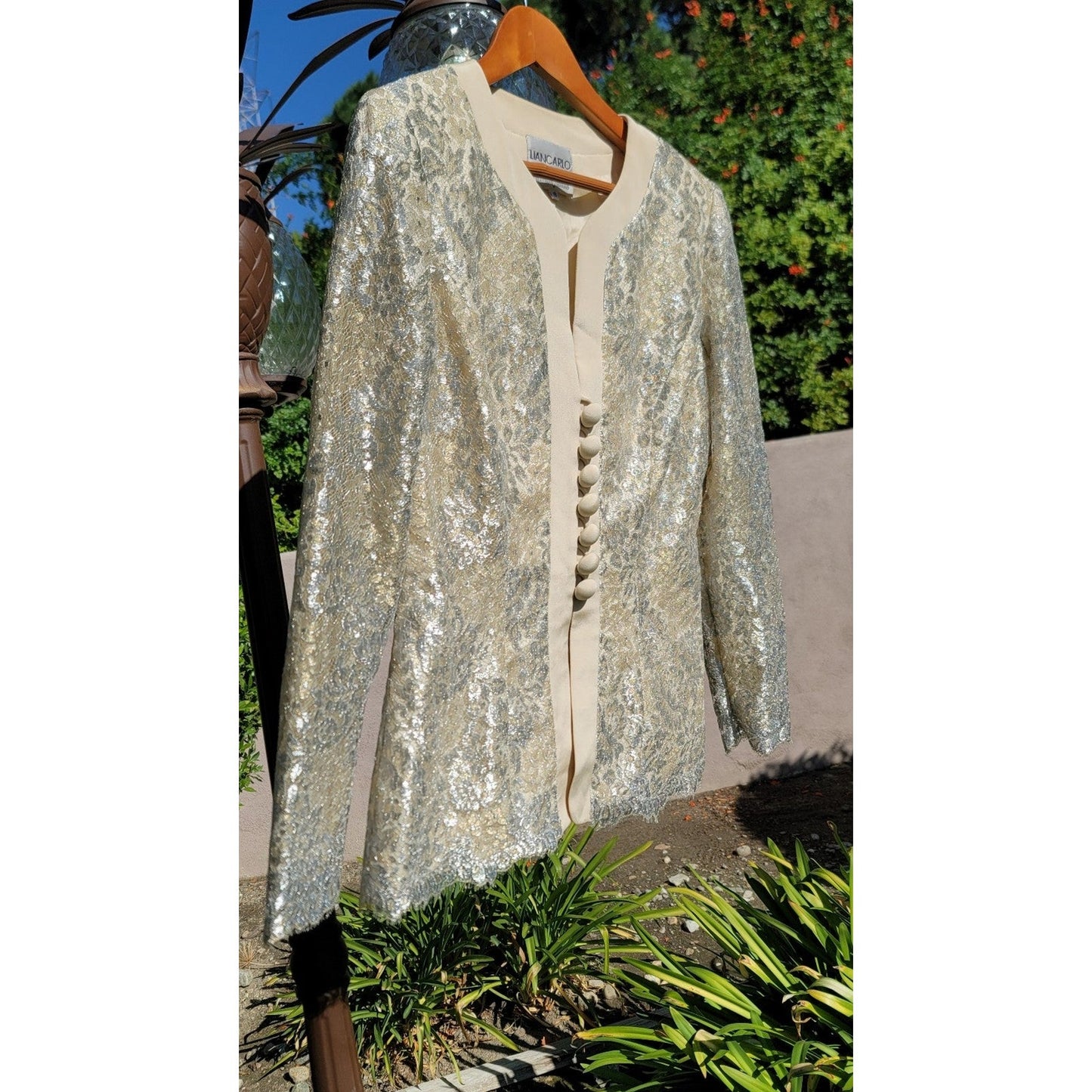 Vtg Liancarlo Neiman Marcus Gold Silver Lace Blazer Jacket