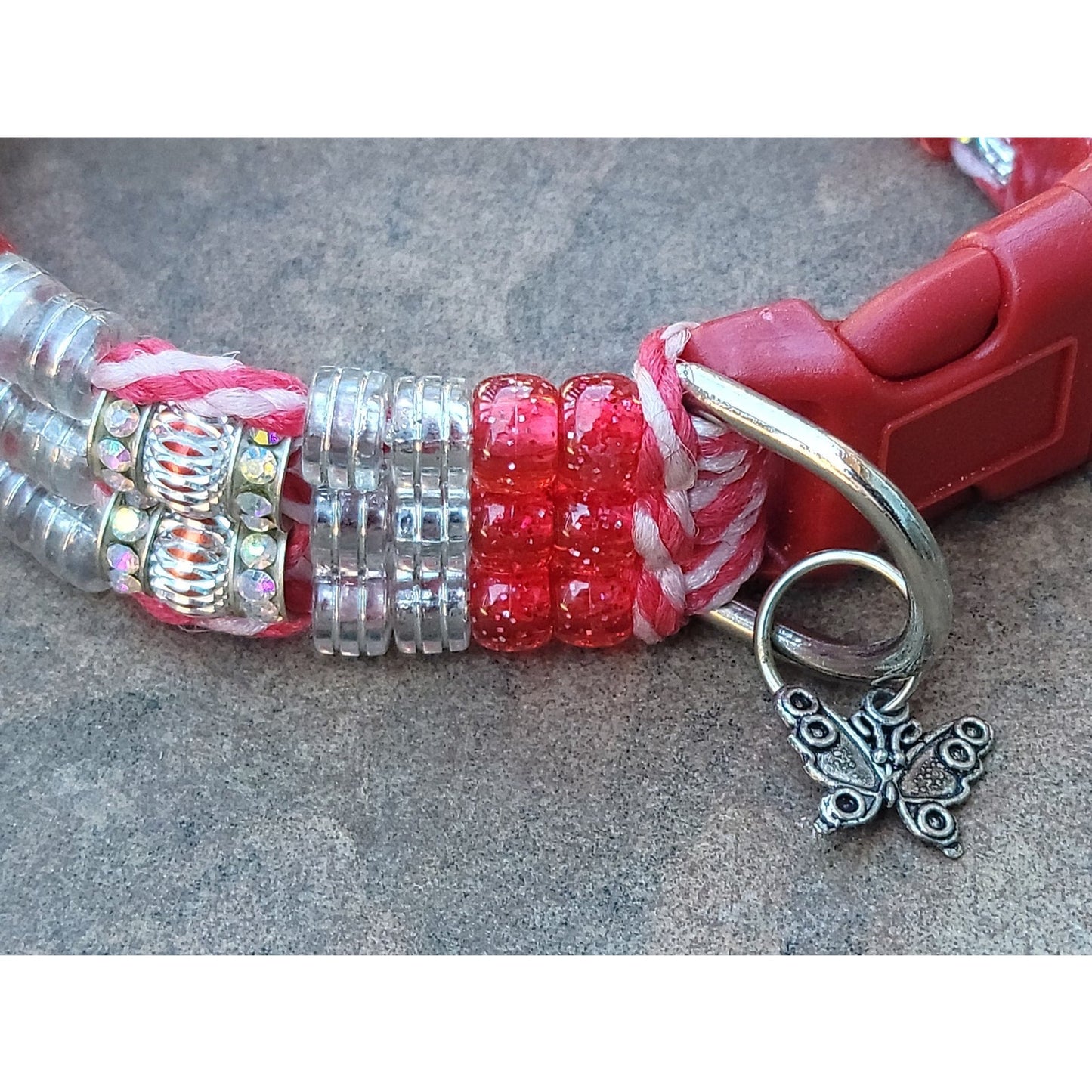 Custom Handmade Beaded Bling Dog Collar Candy Cane