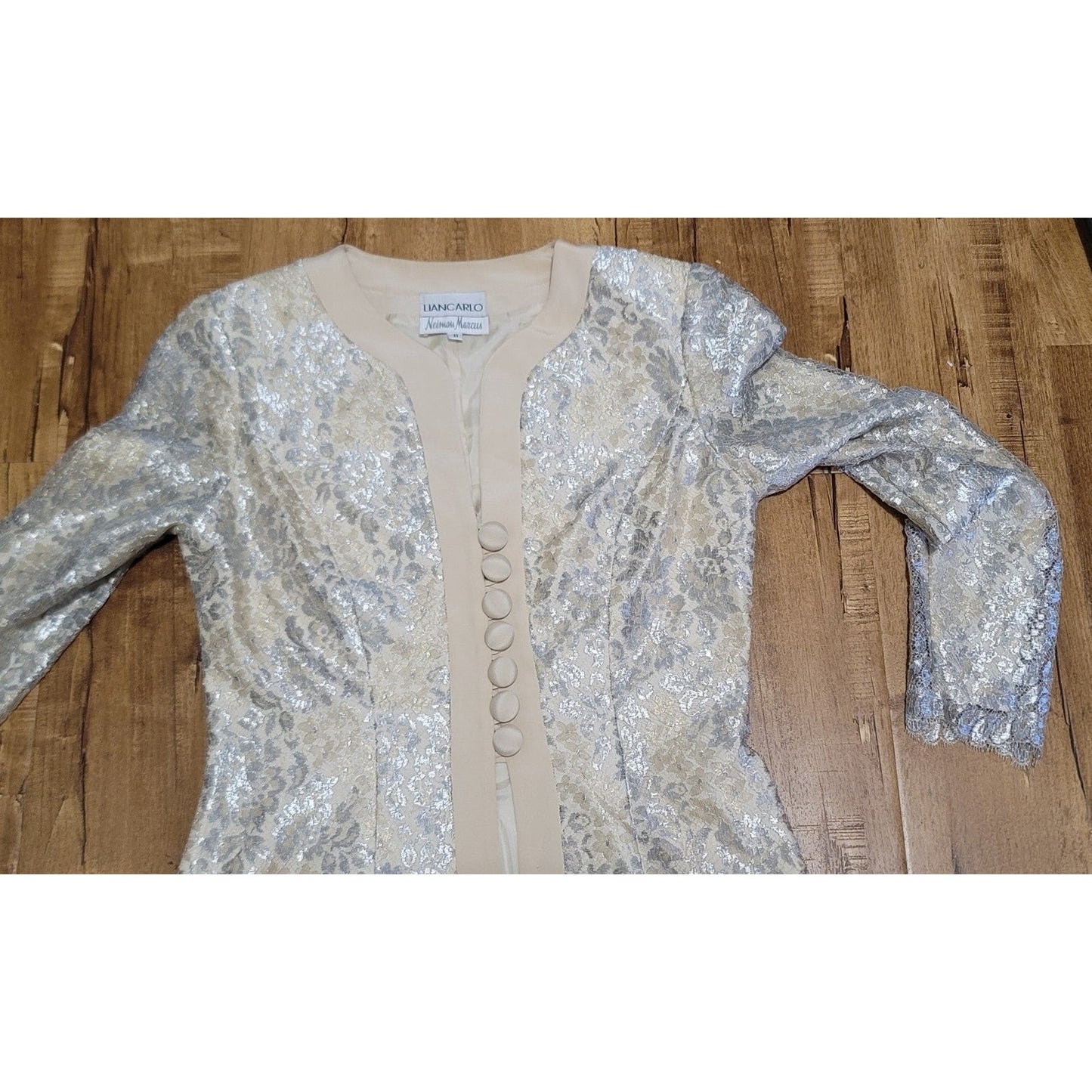 Vtg Liancarlo Neiman Marcus Gold Silver Lace Blazer Jacket