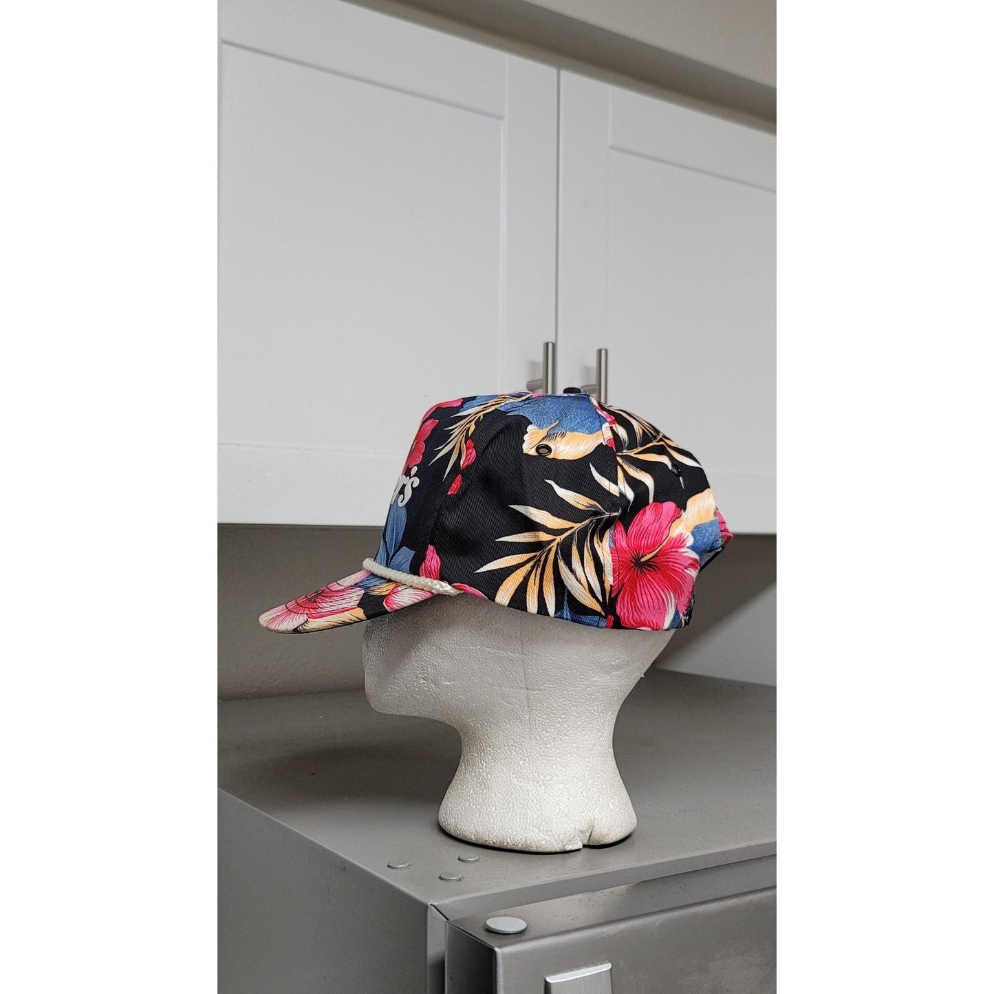Vtg Weber's Floral Snapback Hat w/Rope
