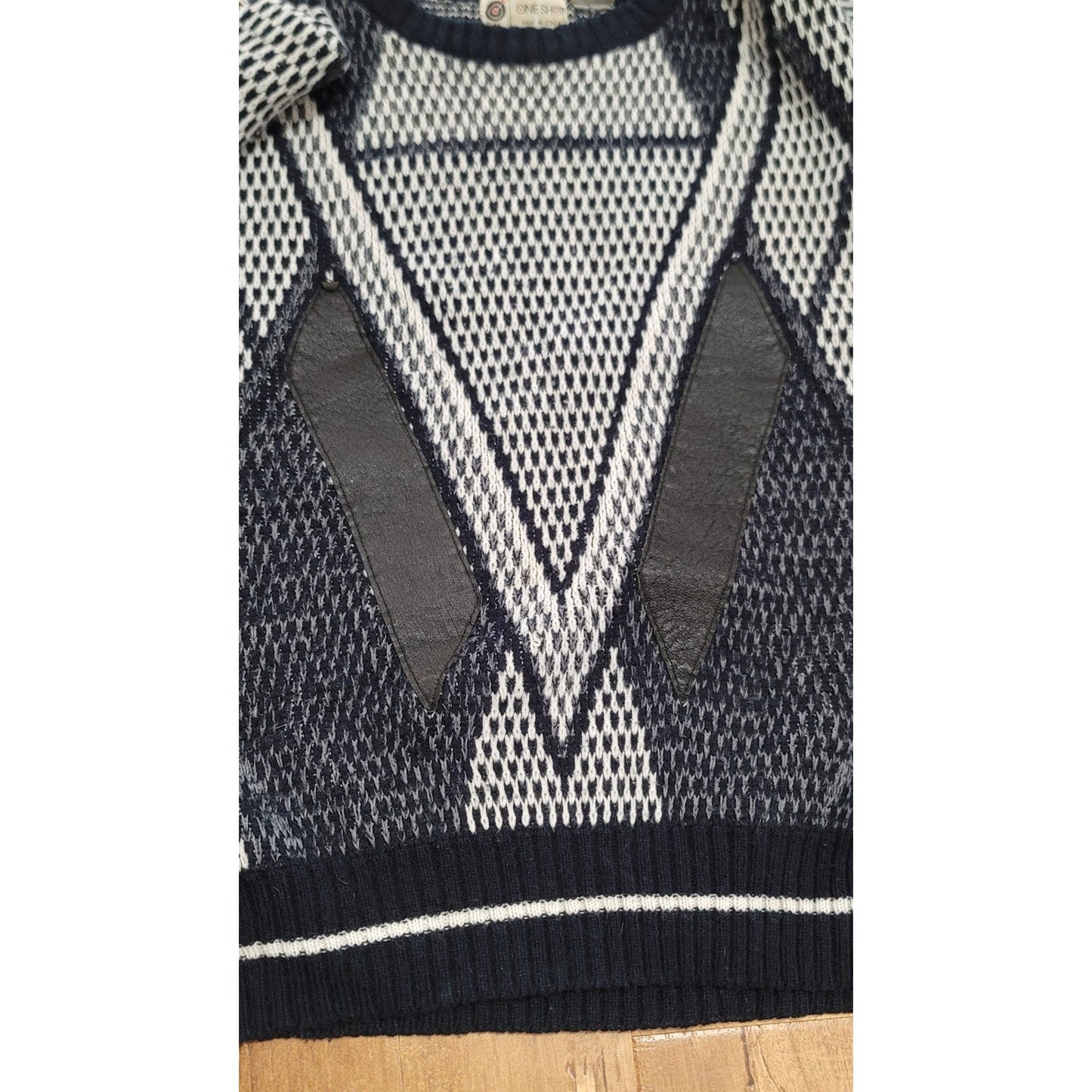 Vtg 80s One Shot Sweater With Leather Accents Hip Hop