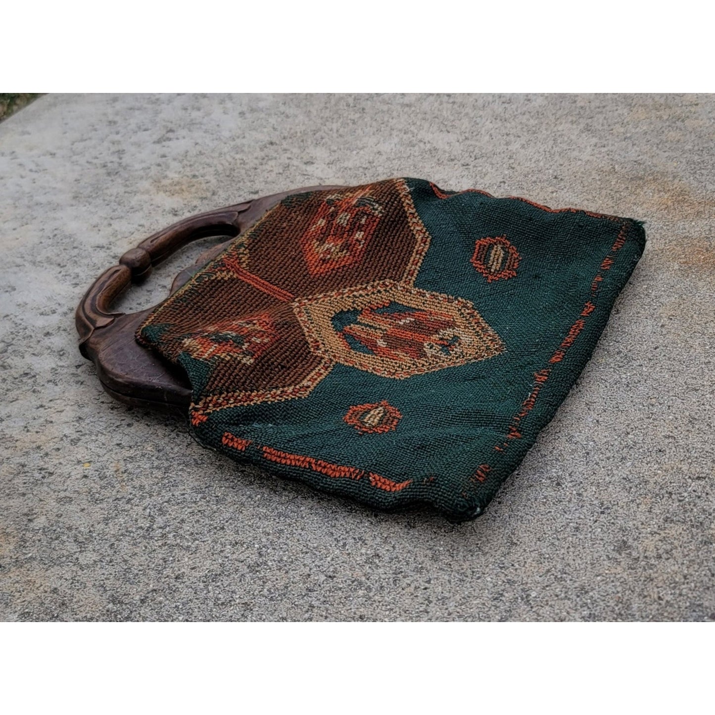 Vtg 1950s  Embroidered Tapestry Handbag Purse