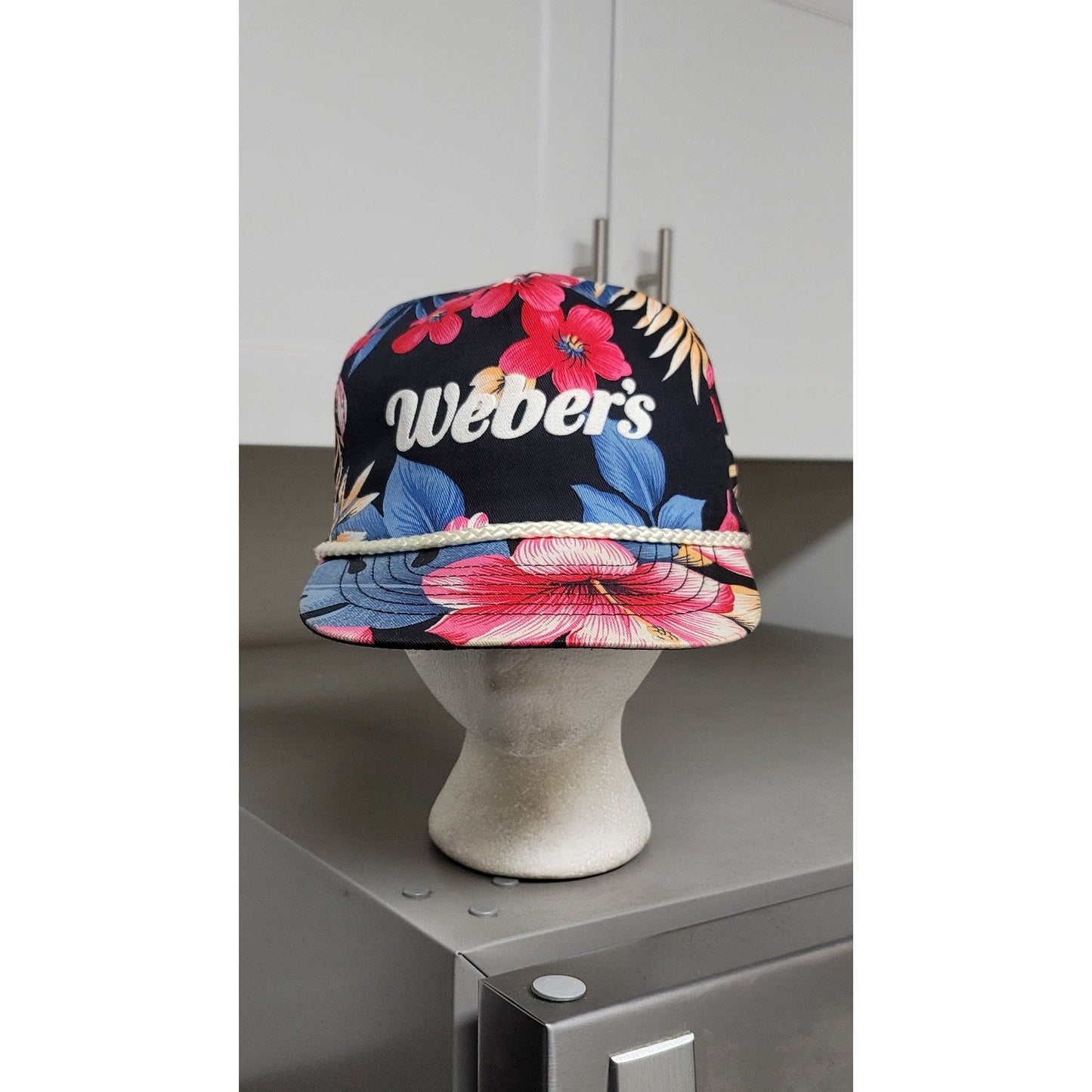 Vtg Weber's Floral Snapback Hat w/Rope