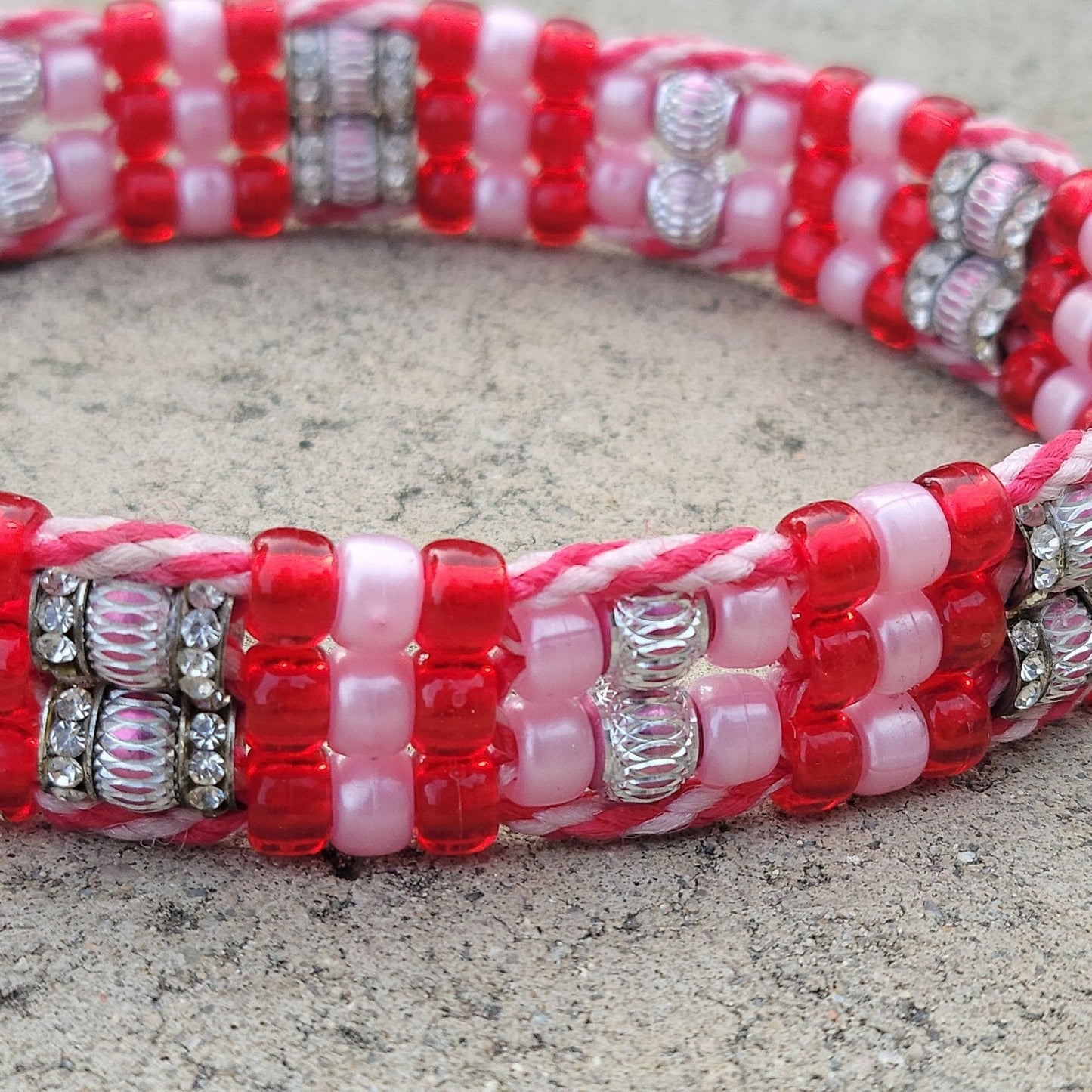 Custom Handmade Beaded Bling Dog Collar Candy Cane