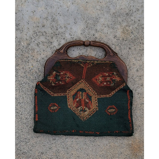 Vtg 1950s  Embroidered Tapestry Handbag Purse