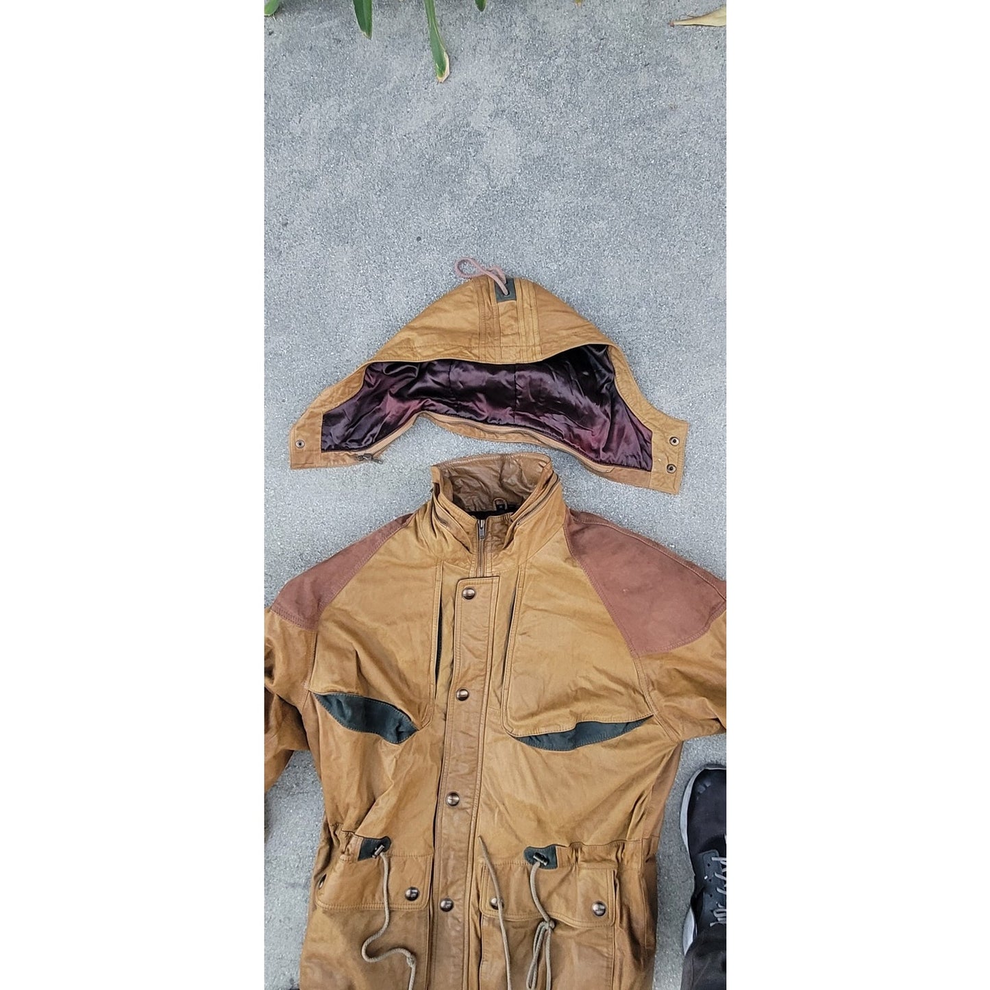 Vtg Hurricane Collection Leather Parka Jacket With Detachable Hood