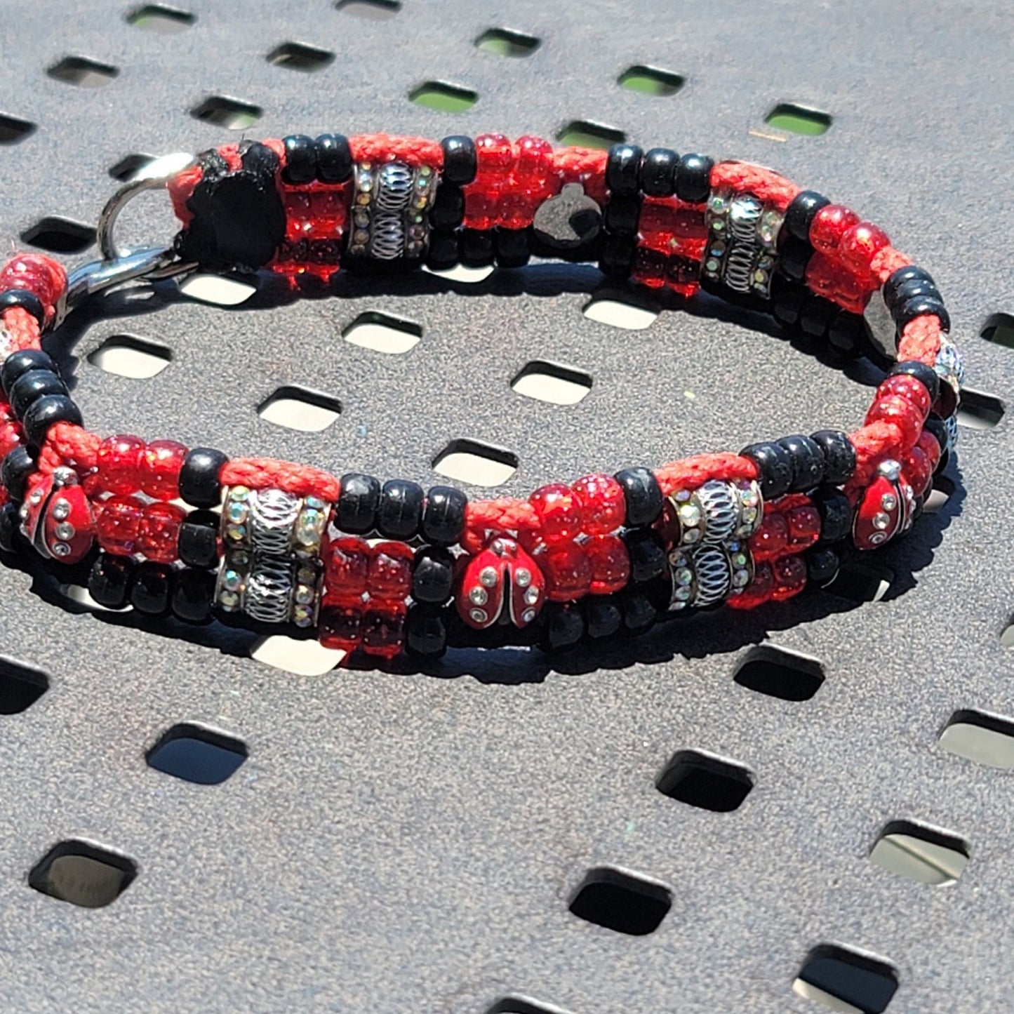 Custom Handmade Beaded Dog Collar Ladybugs