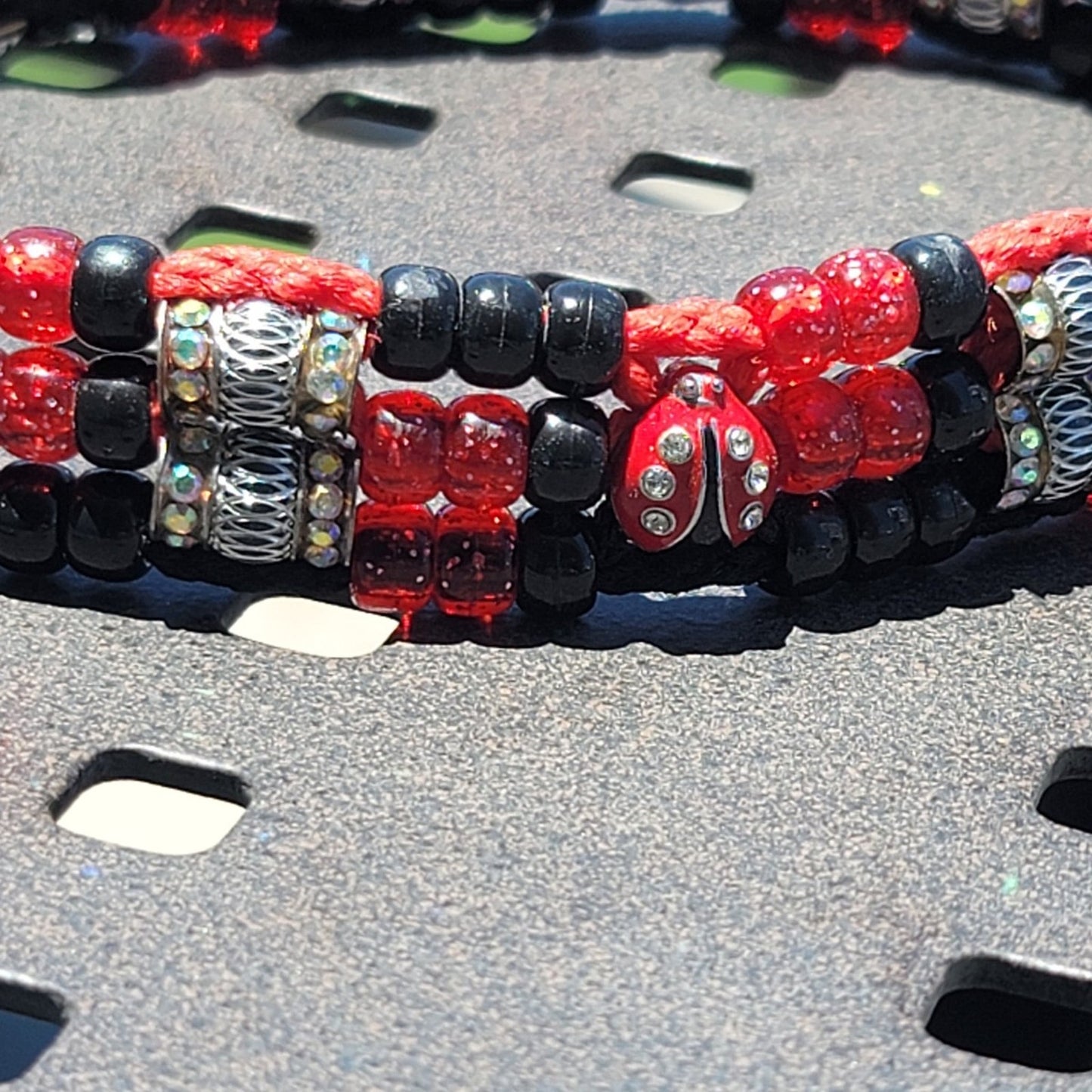 Custom Handmade Beaded Dog Collar Ladybugs